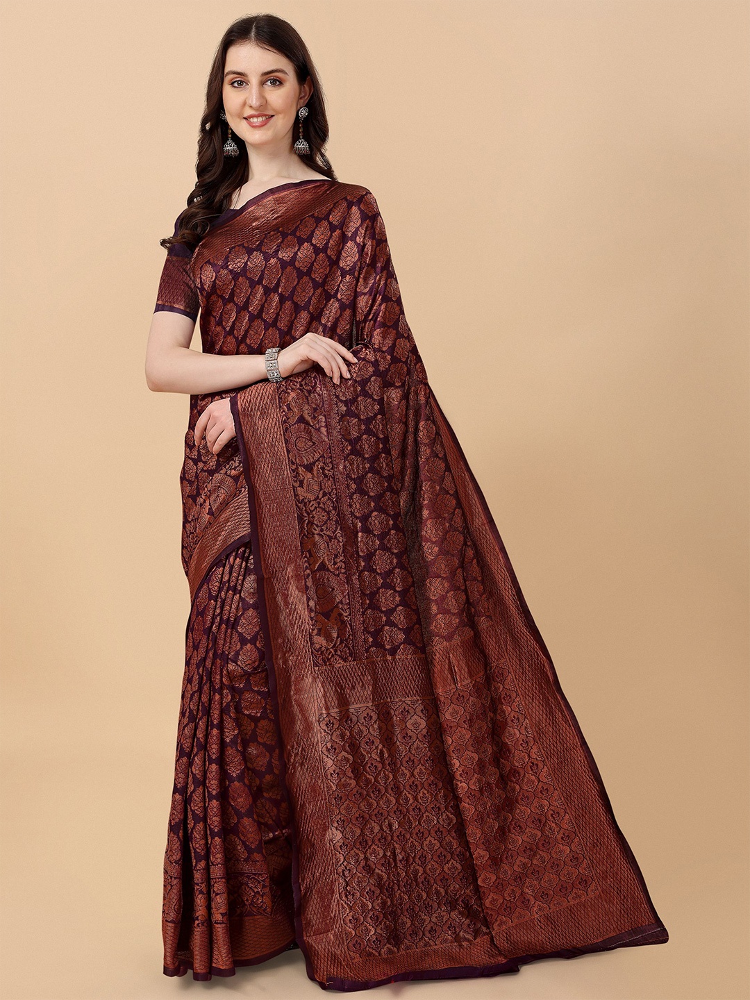 

TEREZA Ethnic Motif Pure Silk Kanjeevaram Zari Saree, Magenta