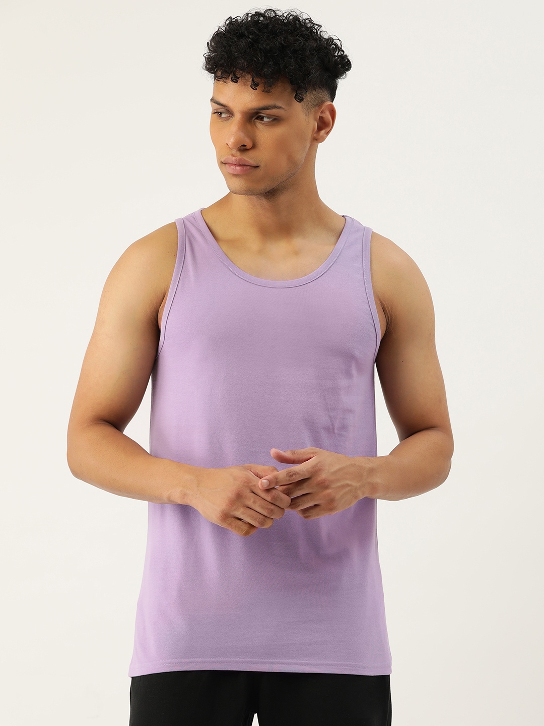 

FERANOID Men Scoop Neck Cotton Gym Vest, Lavender