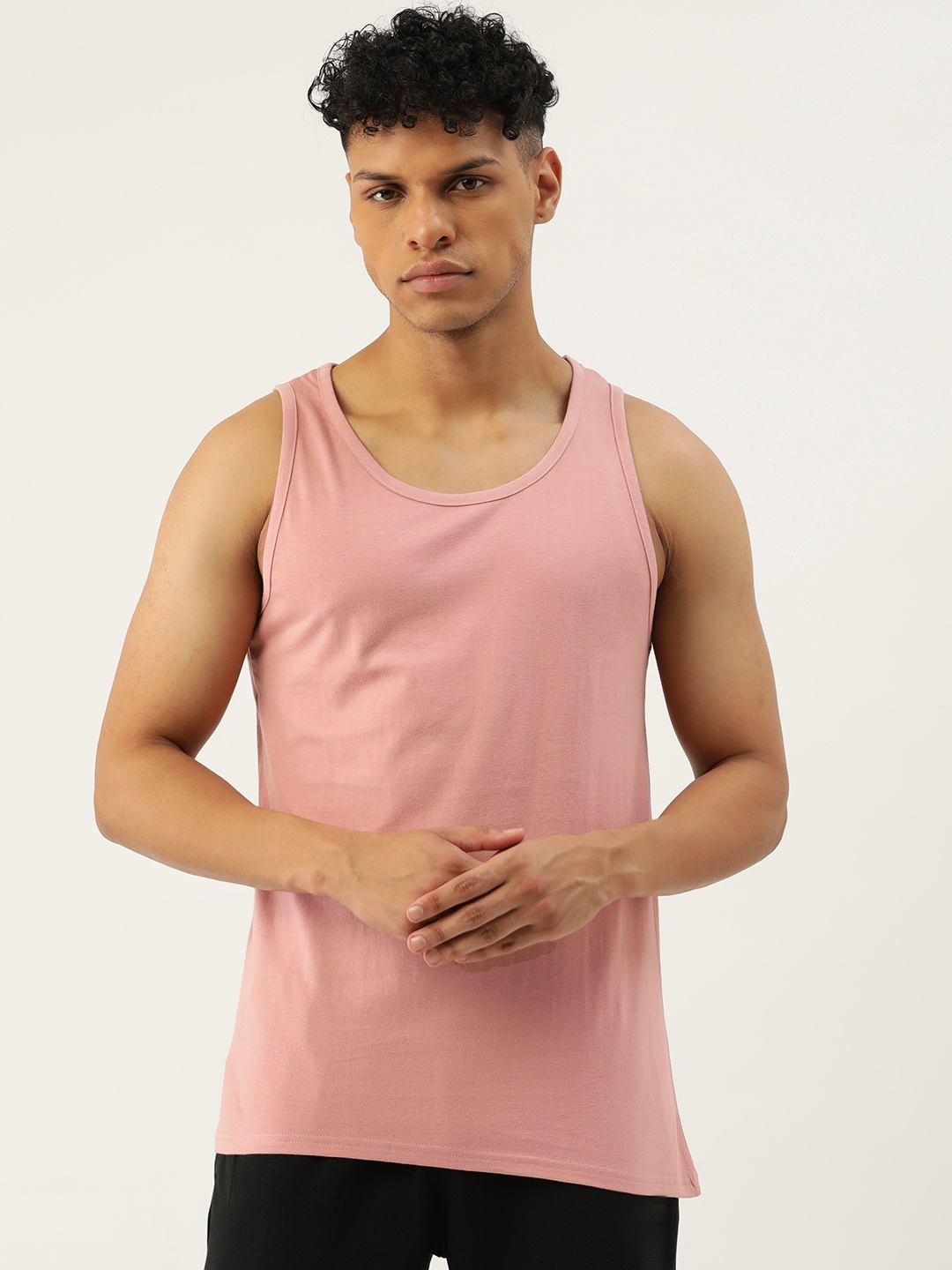 

FERANOID Men Scoop Neck Cotton Gym Vest, Mauve