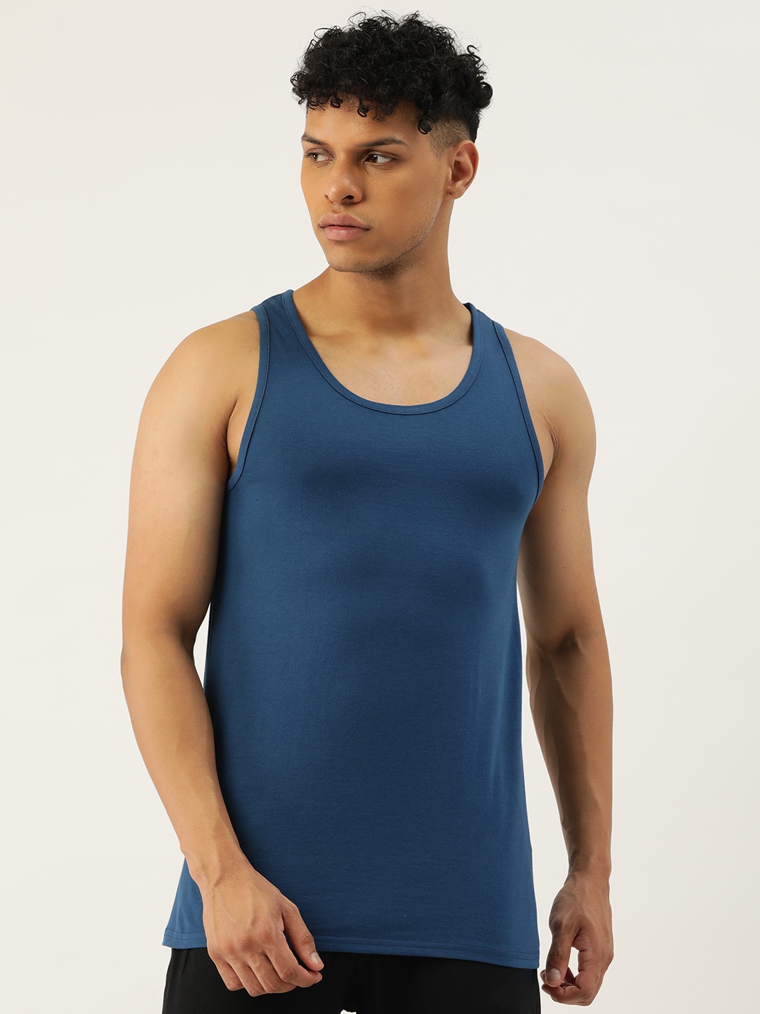 

FERANOID Men Scoop Neck Cotton Gym Vest, Navy blue