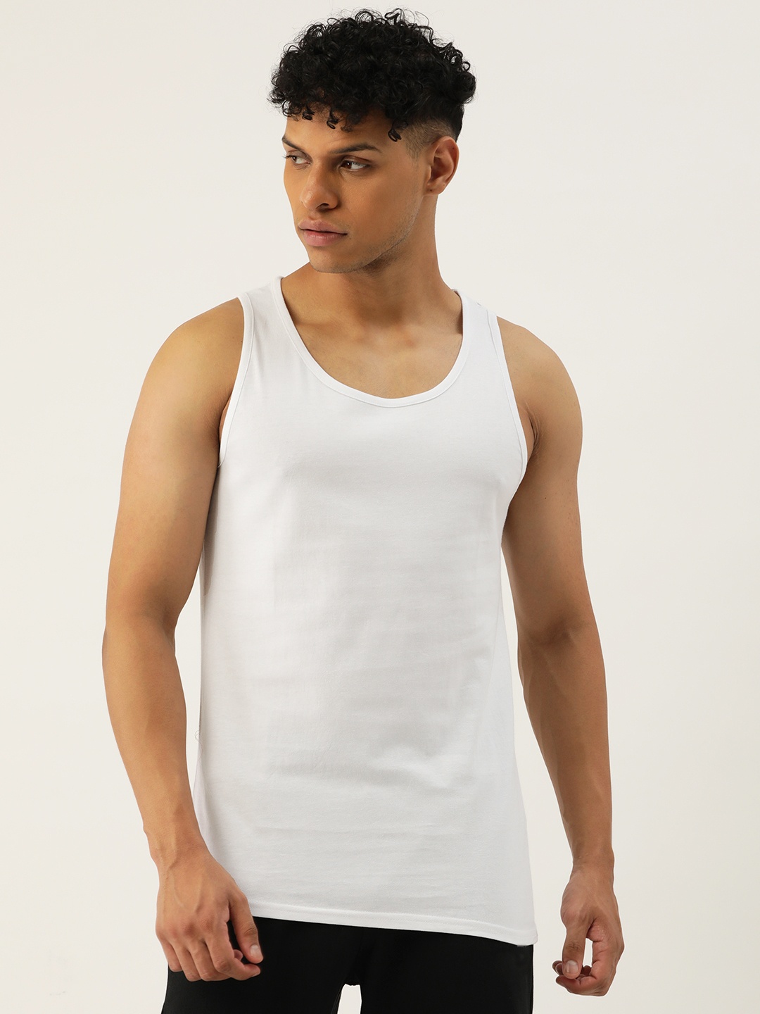 

FERANOID Men Scoop Neck Cotton Gym Vest, White