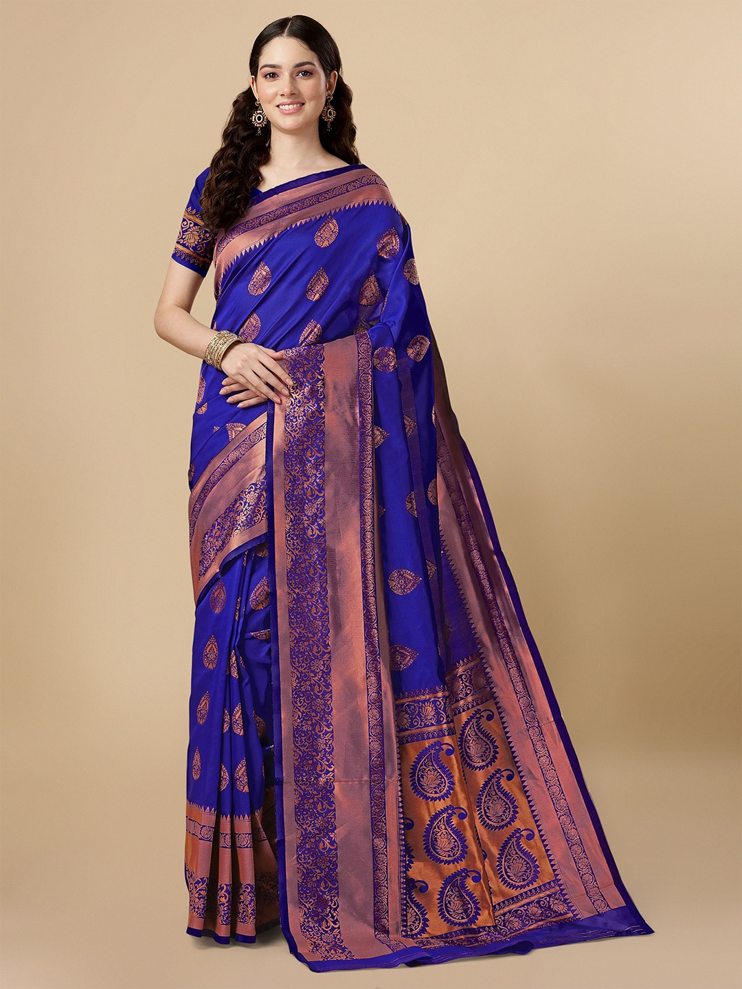 

TEREZA Ethnic Motif Pure Silk Kanjeevaram Zari Saree, Blue