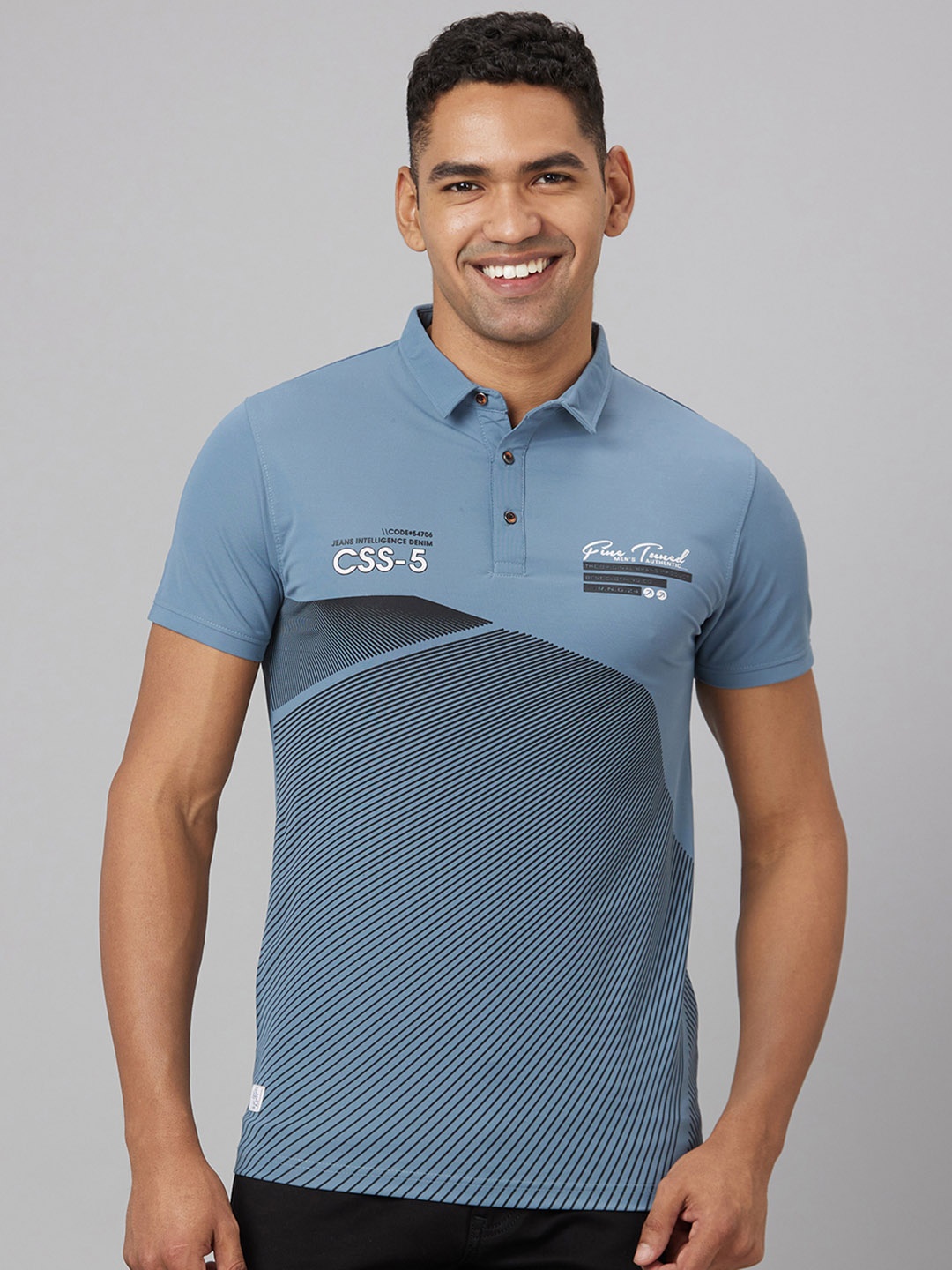 

Pontiac Typography Printed Polo Collar Polyester T-Shirt, Blue