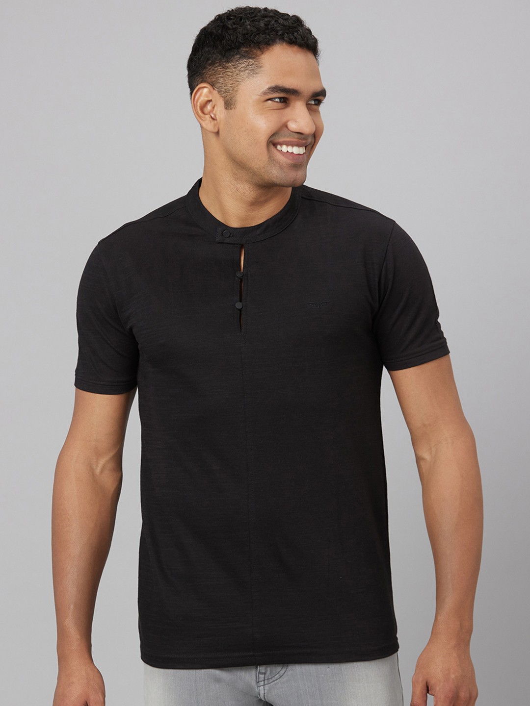 

Pontiac Mandarin Collar Short Sleeves T-Shirt, Black