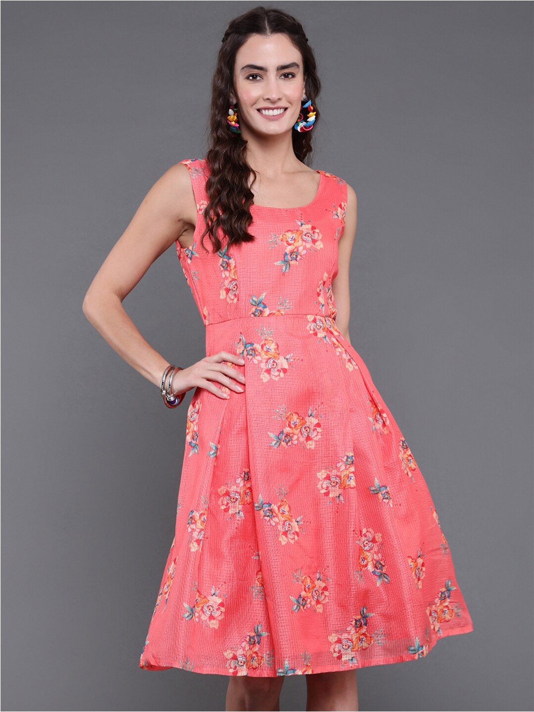 

antaran Floral Print Fit & Flare Dress, Coral