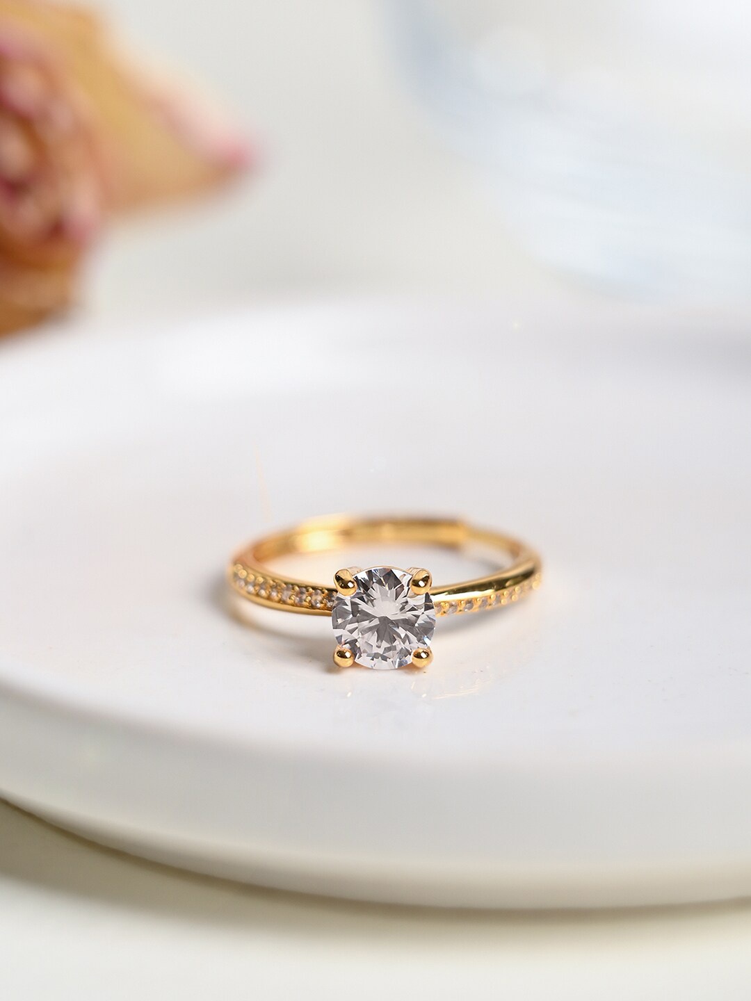 

XPNSV Gold Plated CZ-Studded Adjustable Ring, White