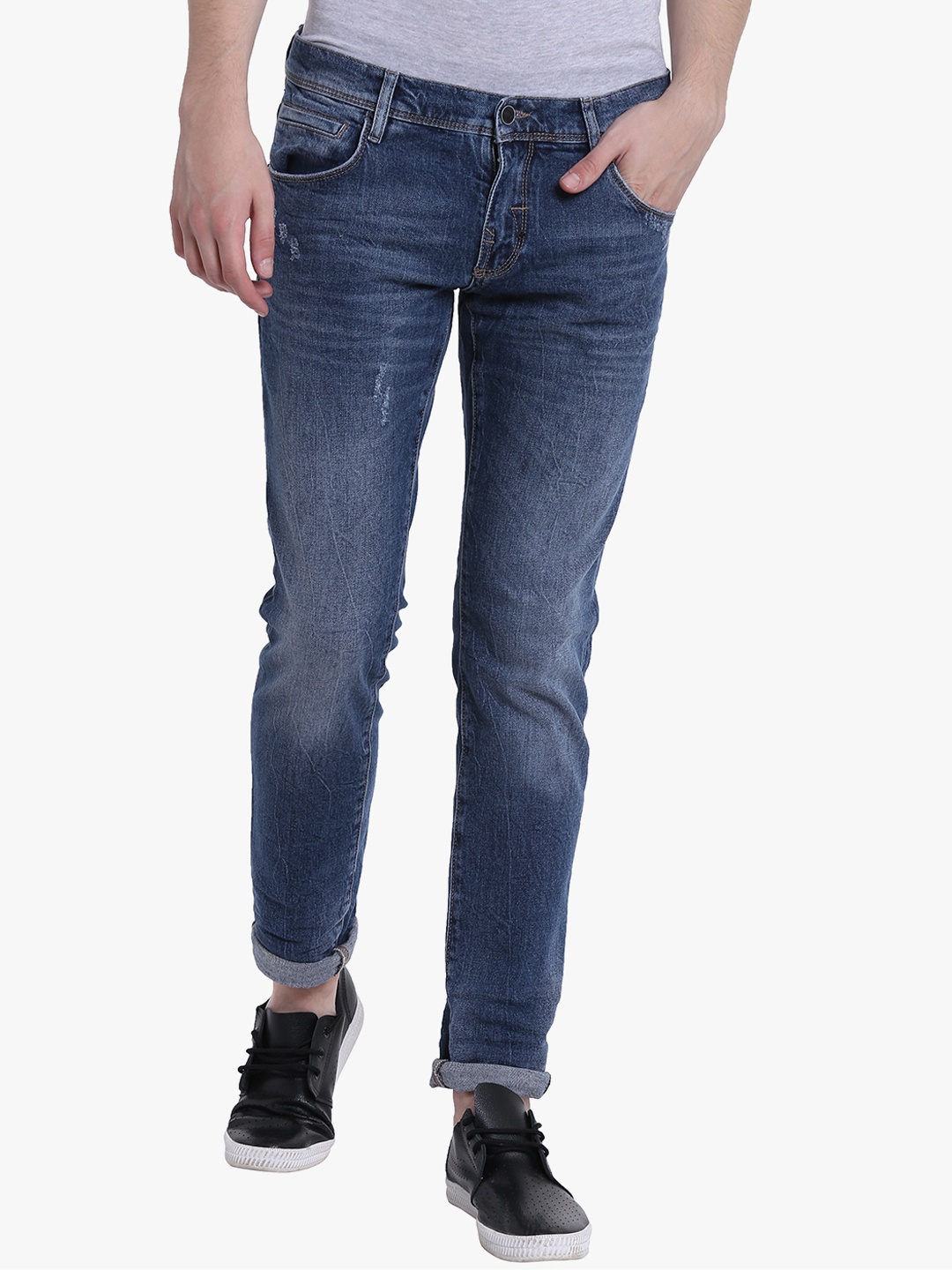 

Antony Morato Men Blue Slim Fit Mid-Rise Low Distress Jeans