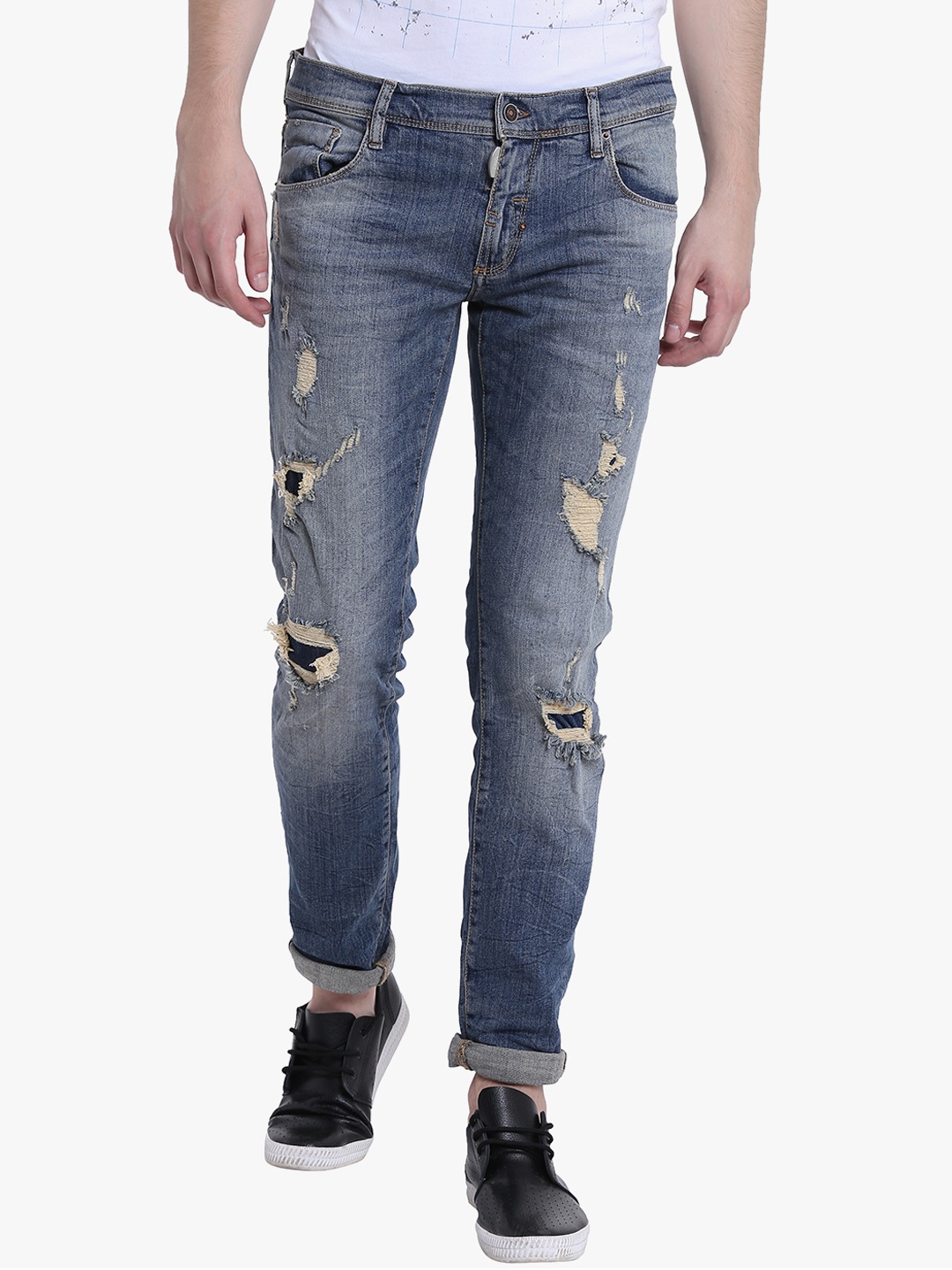 

Antony Morato Men Blue Slim Fit Mid-Rise Low Distress Jeans