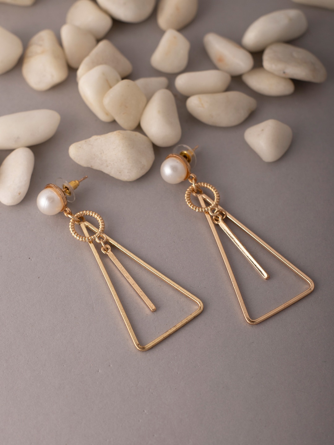 

Madame Rose Gold-Plated Triangular Shape Contemporary Drop Earrings