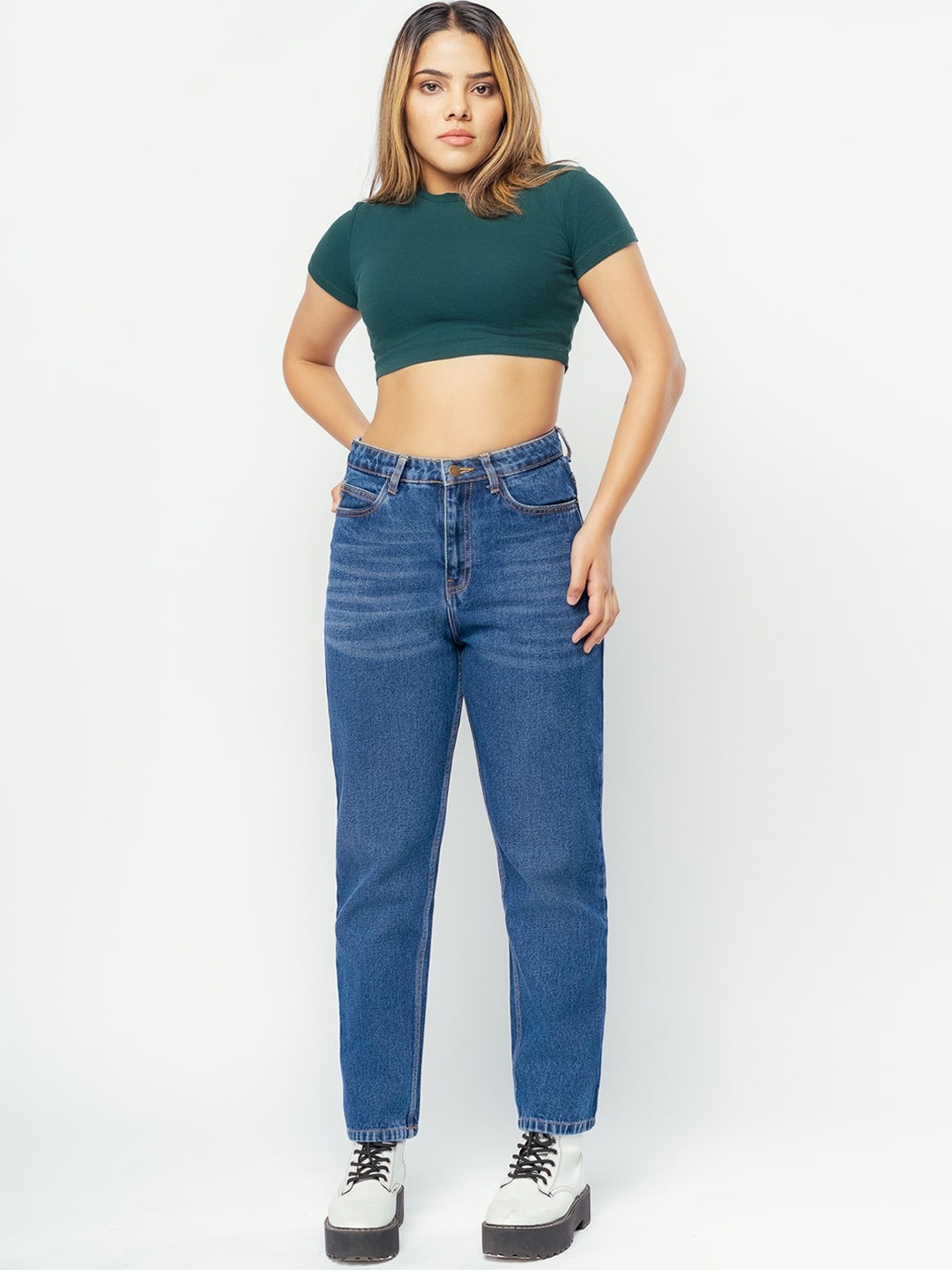 

FREAKINS Women Blue High-Rise Light Fade Pure Cotton Mom-Fit Jeans