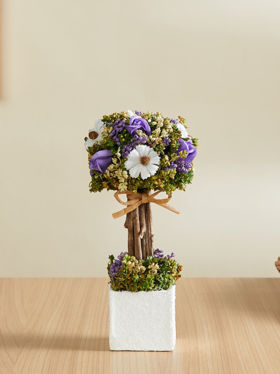 

Home Centre Gardenia White & Green Cosmos Roses Artificial Flowers With Pot