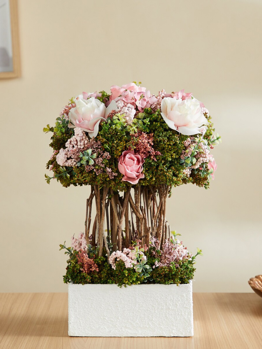 

Home Centre Gardenia Green & Pink Artificial Decorative Flowers With Pot