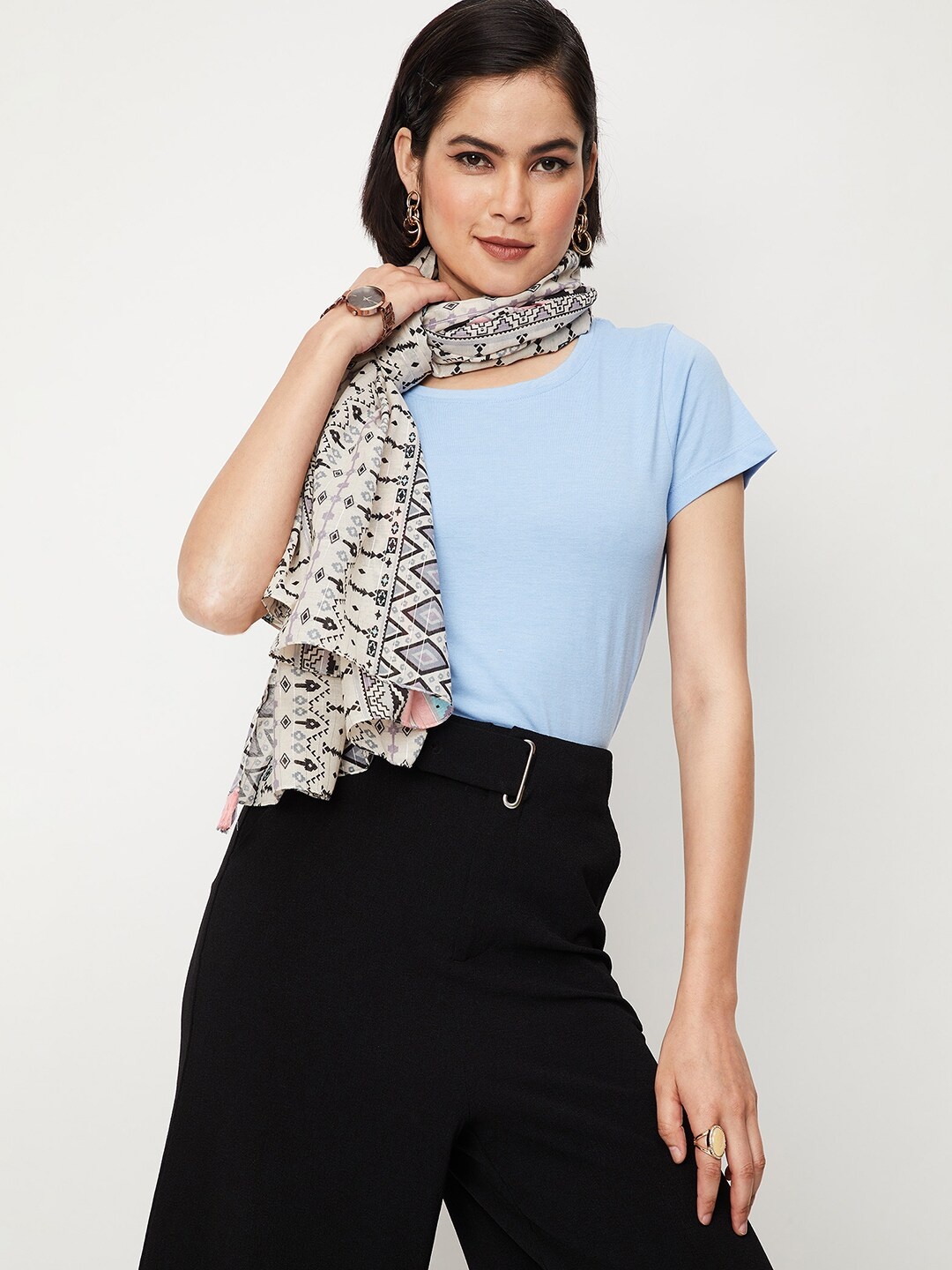 

max Ethnic Motifs Printed Printed Scarf, Beige