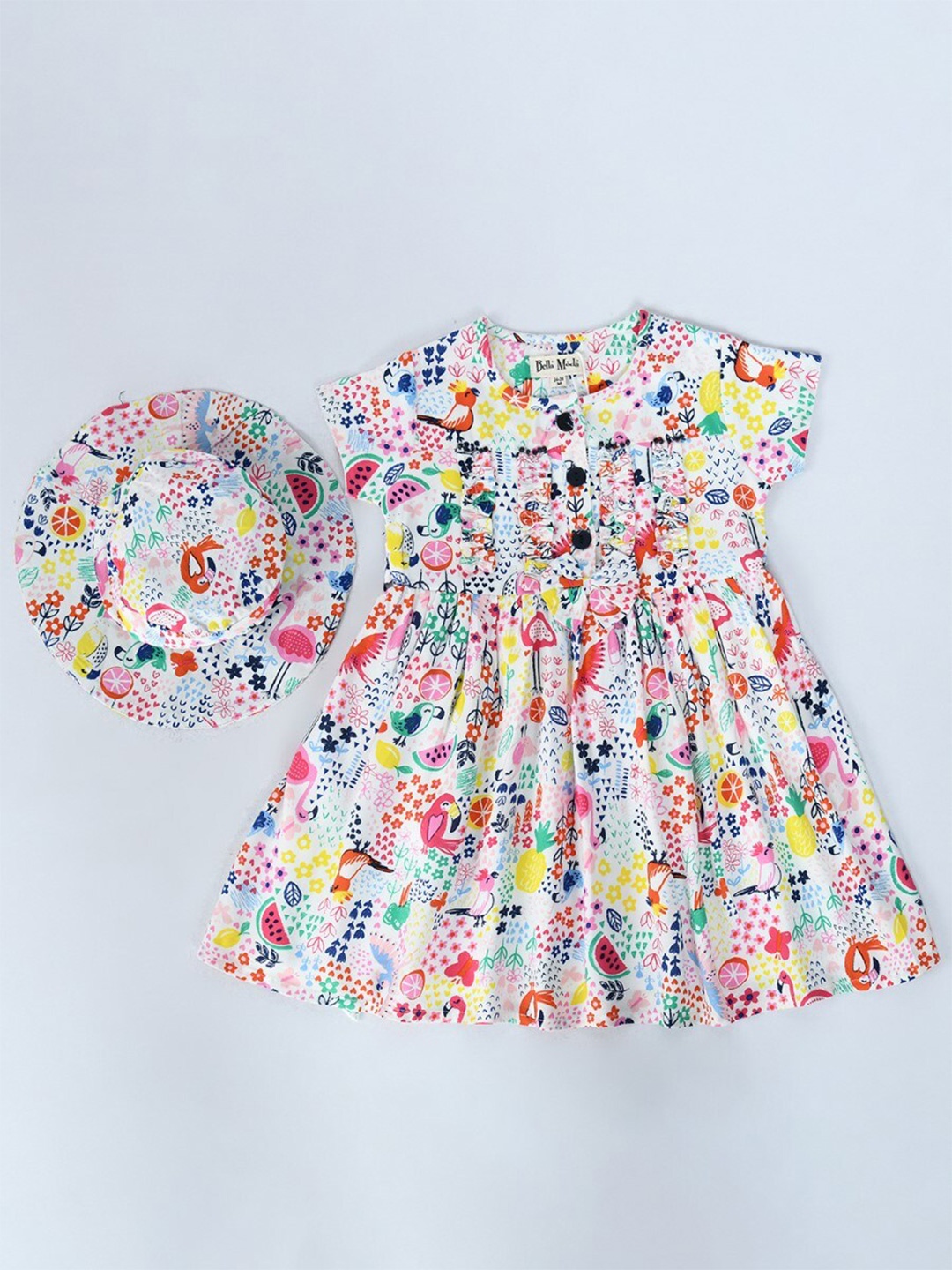 

Bella Moda Girls Floral Print Puff Sleeve Fit and Flare Dress, White