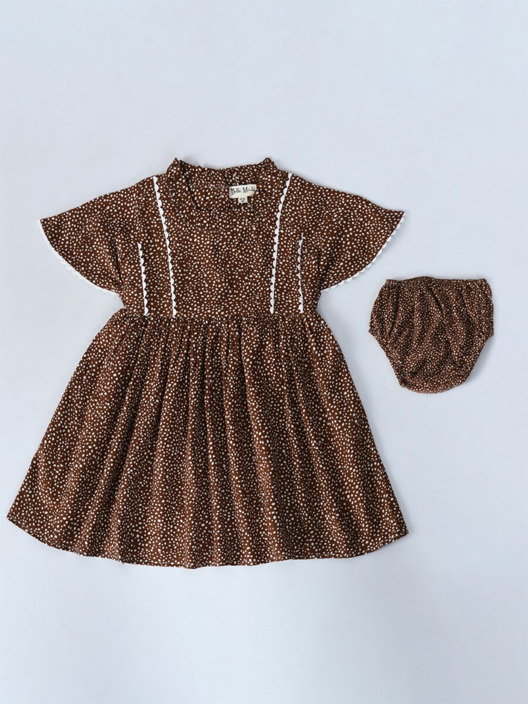 

Bella Moda Girls Animal Printed Pure Cotton Fit & Flare Dress With Briefs, Brown