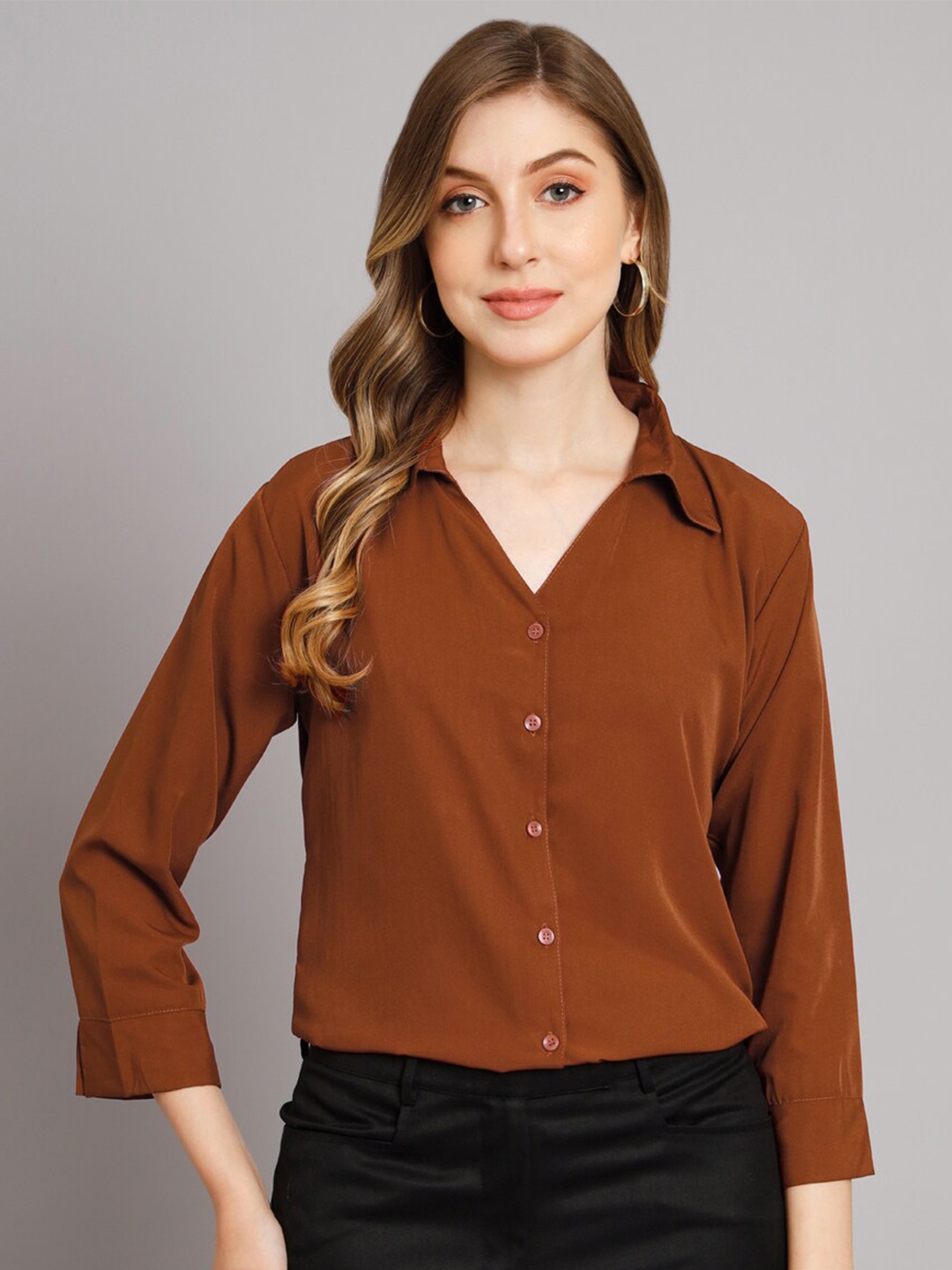 

Funday Fashion Spread Collar Opaque Casual Shirt, Brown