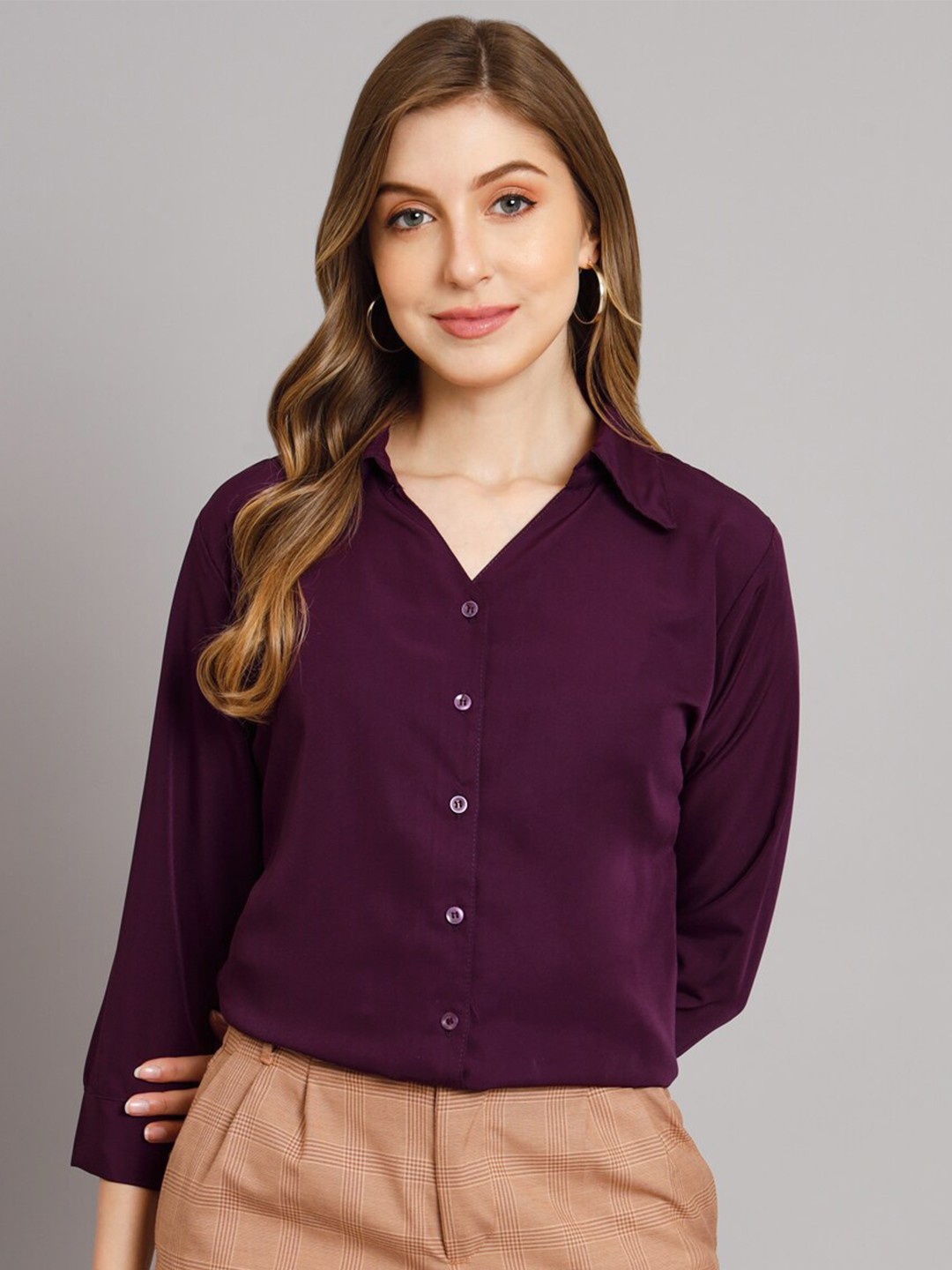 

Funday Fashion Spread Collar Casual Shirt, Purple