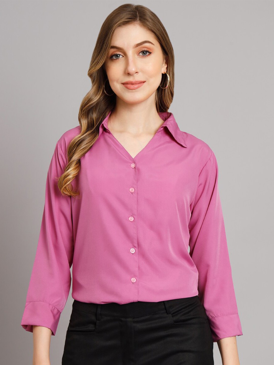 

Funday Fashion Spread Collar Opaque Casual Shirt, Pink