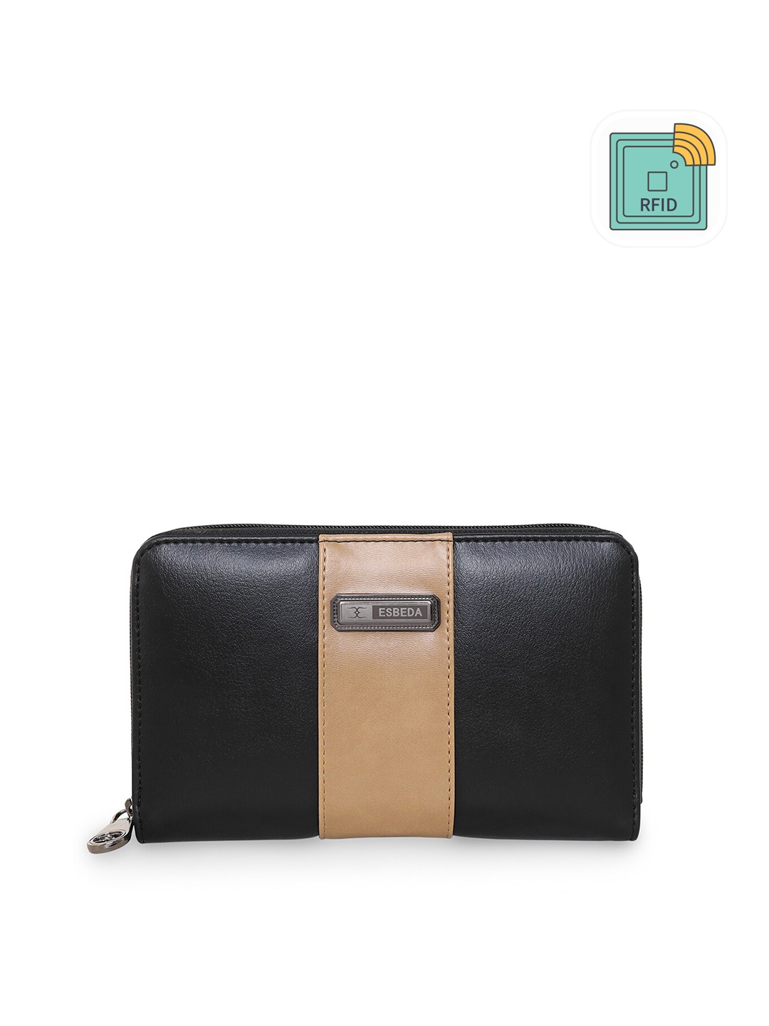 

ESBEDA Women Colourblocked Zip Around Wallet, Black