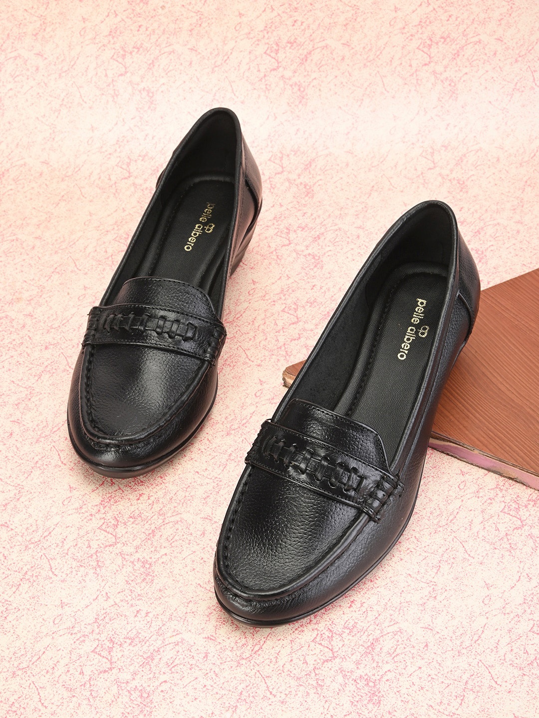 

pelle albero Textured Leather Comfort Heel Pumps, Black