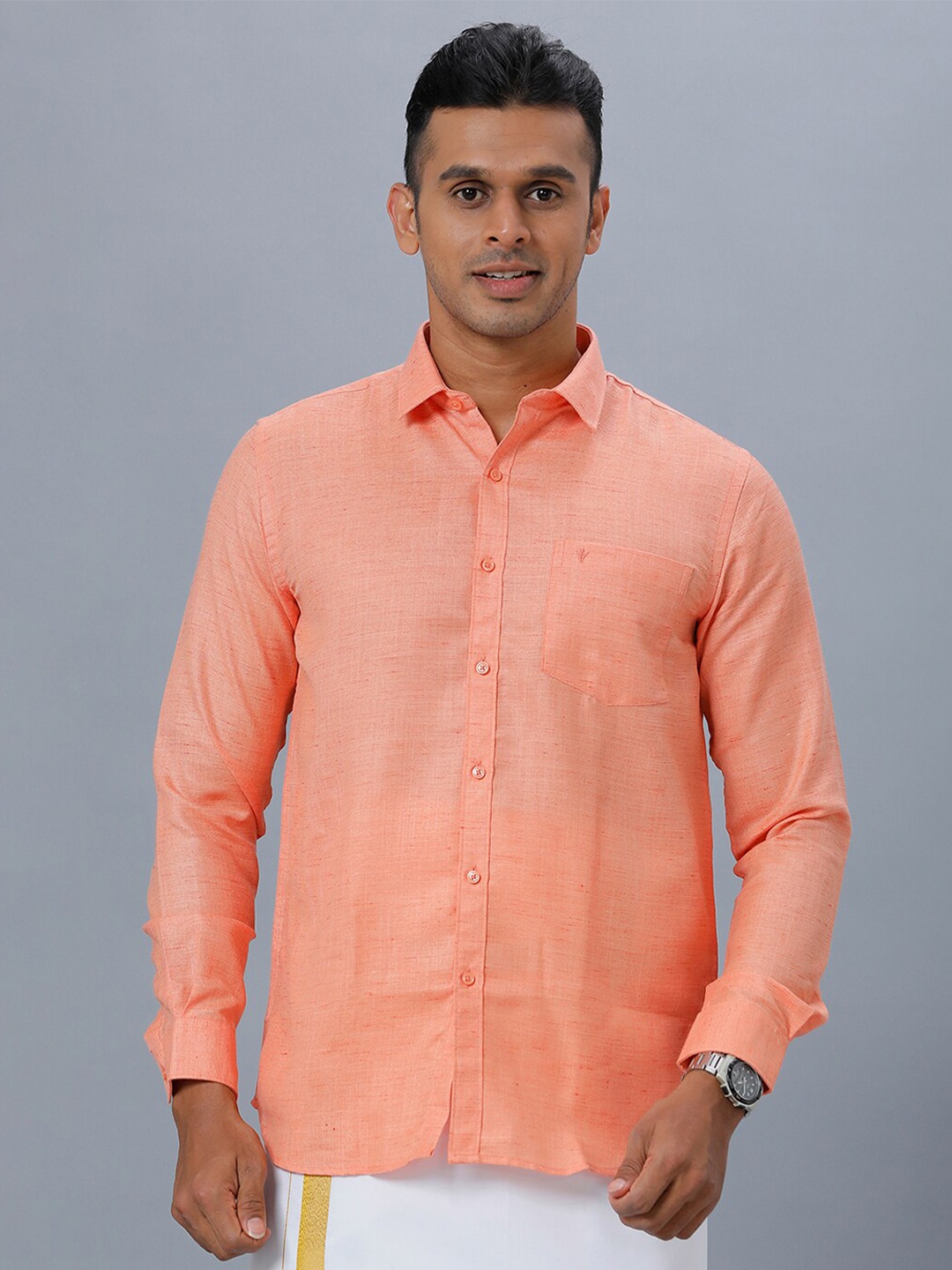 

Ramraj Spread Collar Opaque Cotton Casual Shirt, Orange