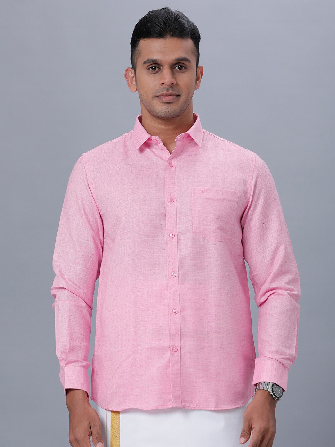 

Ramraj Spread Collar Cotton Shirt, Pink