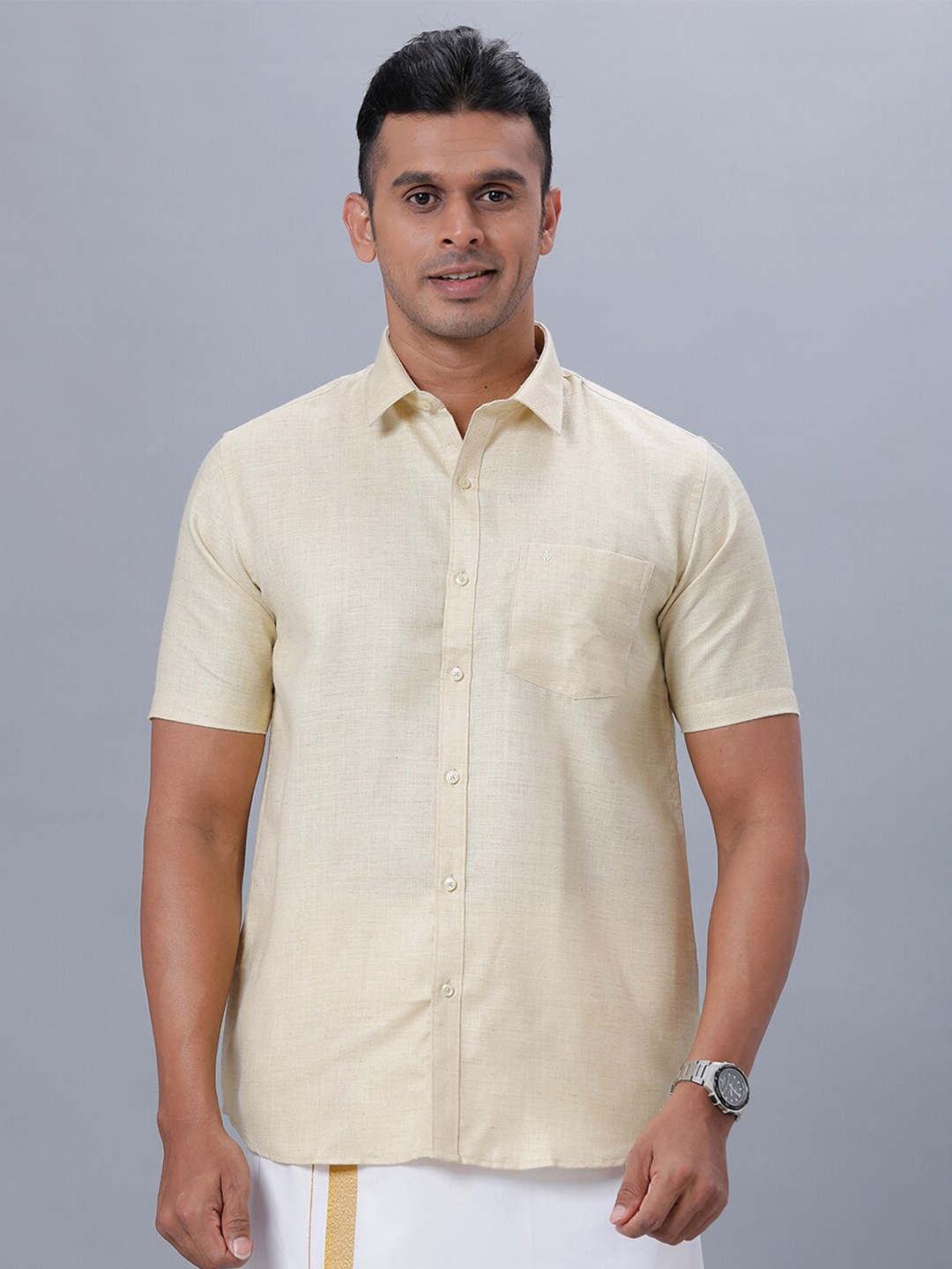 

Ramraj Spread Collar Cotton Shirt, Cream