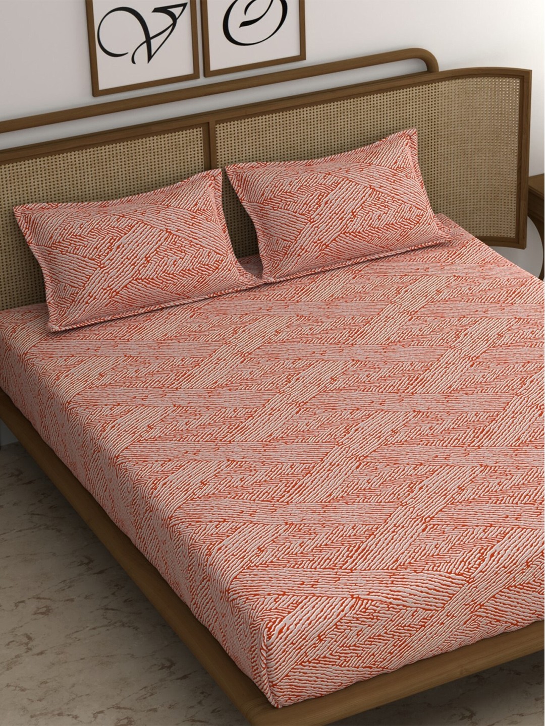 

CHHAVI INDIA Orange & White Striped 210 TC King Bedsheet & 2 Pillow Covers