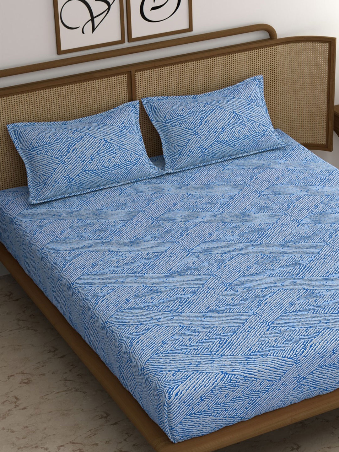 

CHHAVI INDIA Blue & White Striped 210 TC Queen Bedsheet & 2 Pillow Covers