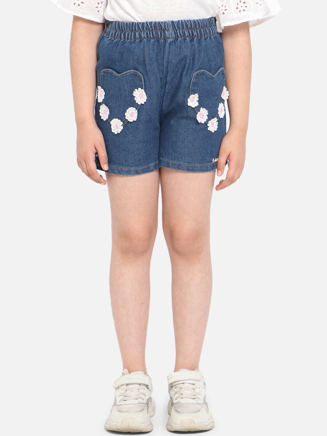

Nauti Nati Girls Floral Embellished Mid-Rise Denim Shorts, Blue
