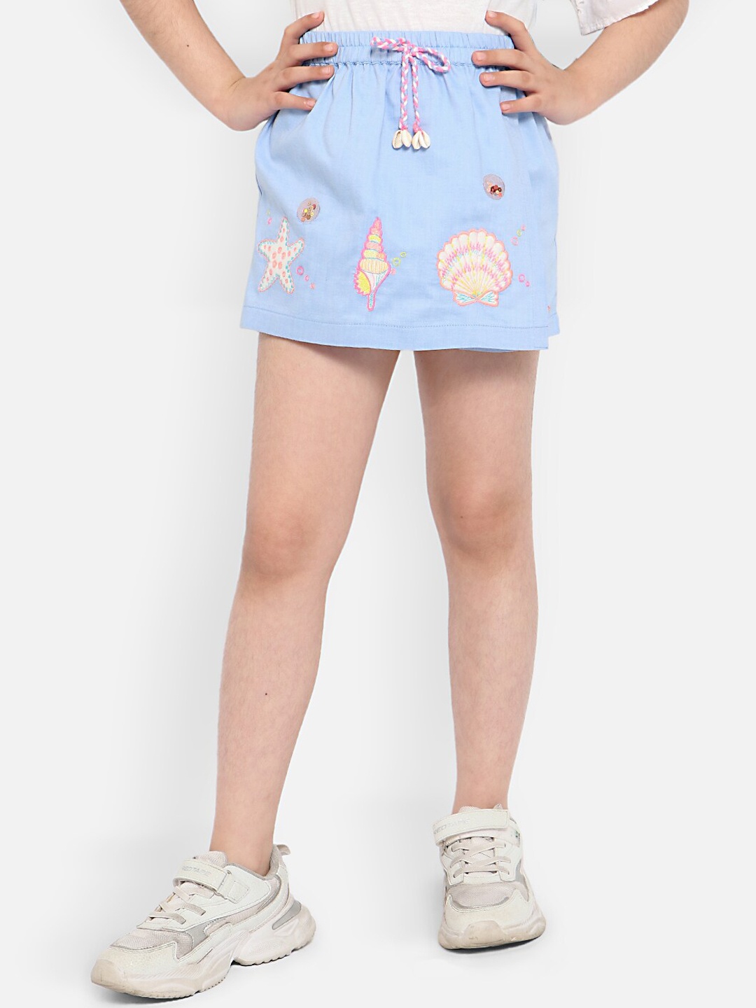 

Nauti Nati Girls Embroidered Pure Cotton A-Line Mini Skorts, Blue