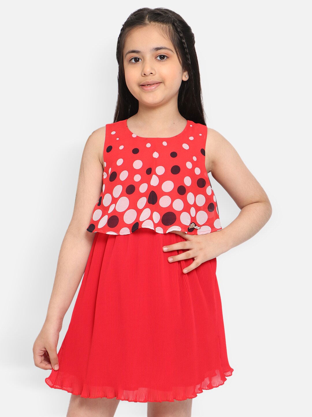 

Nauti Nati Girls Geometric Printed Layered A-Line Dress, Red