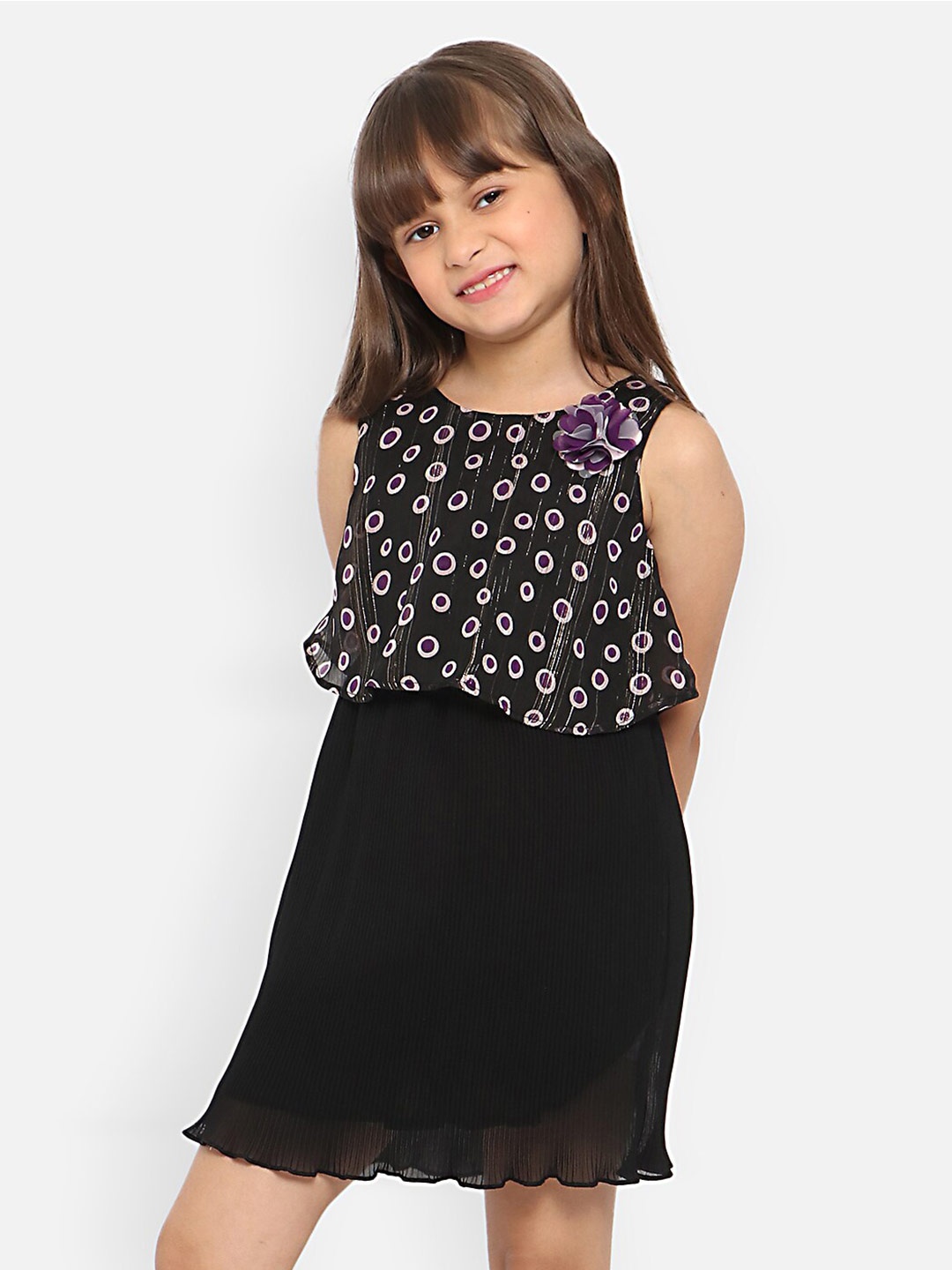 

Nauti Nati Girls Geometric Printed Georgette A-Line Dress, Black