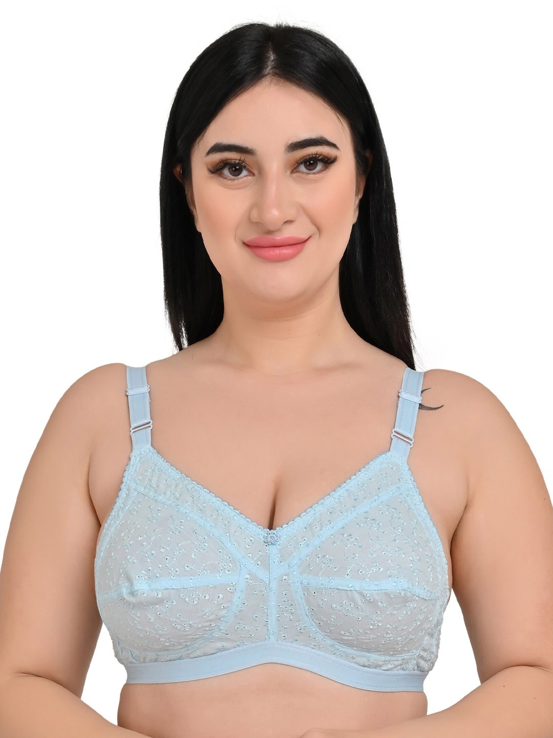 

Piylu Self Design Full Coverage All Day Comfort Cotton Everyday Bra, Blue