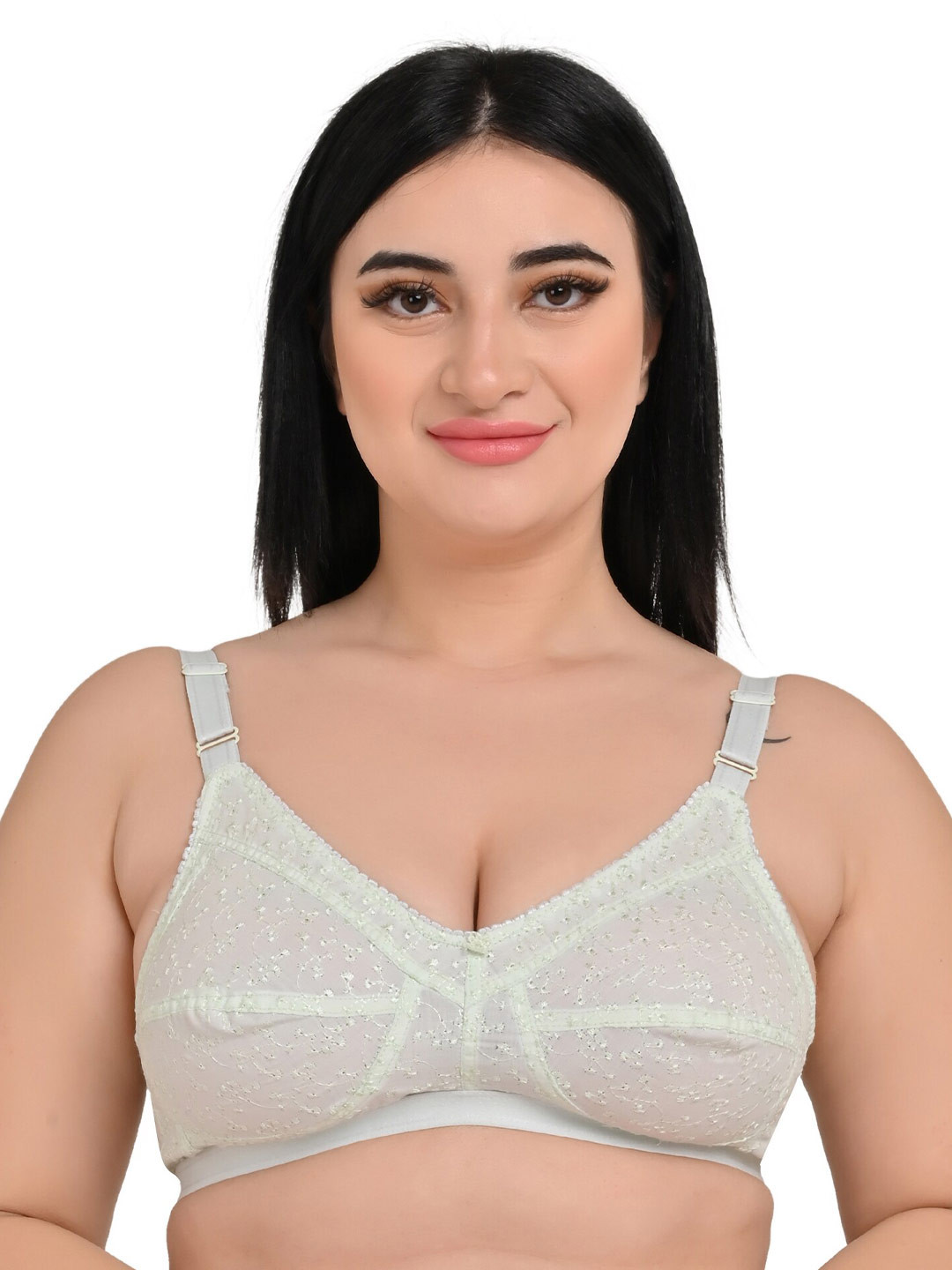 

Piylu Floral Cotton All Day Comfort Full Coverage Super Support Cut & Sew Everyday Bra, Green