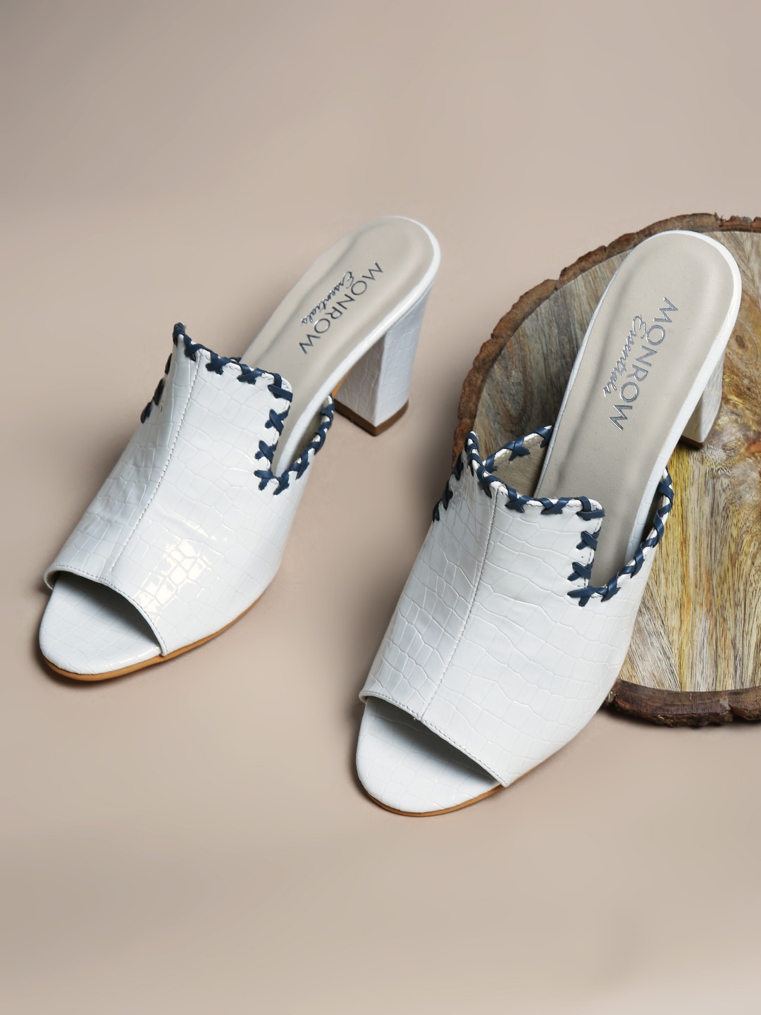 

Monrow Textured Block Heel Mules, Off white