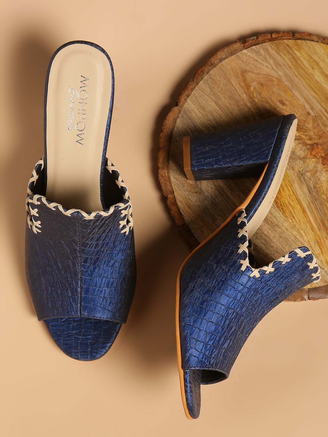 

Monrow Textured Block Heel Mules, Blue