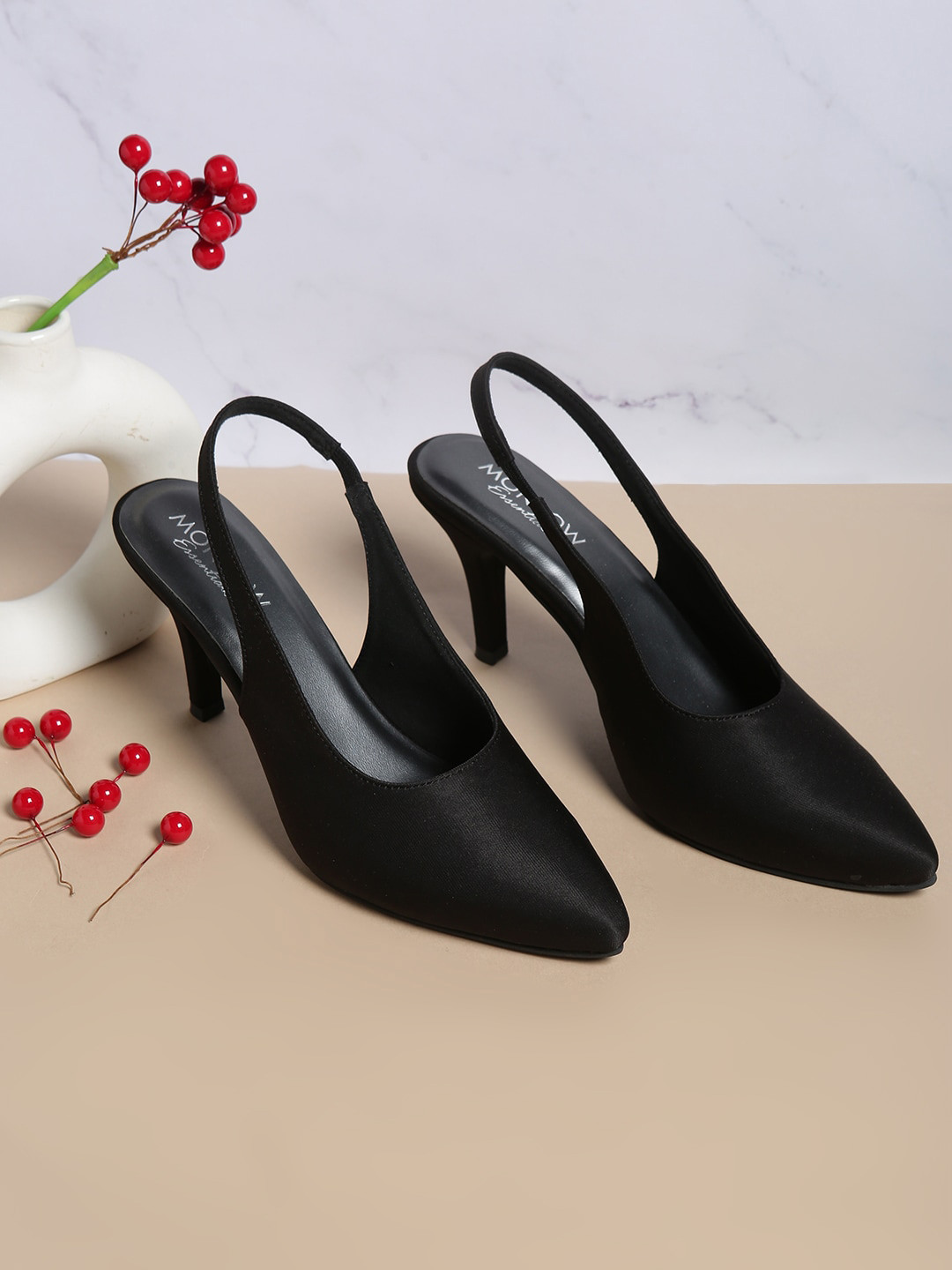 

Monrow Pointed Toe Slim Heel Mules, Black