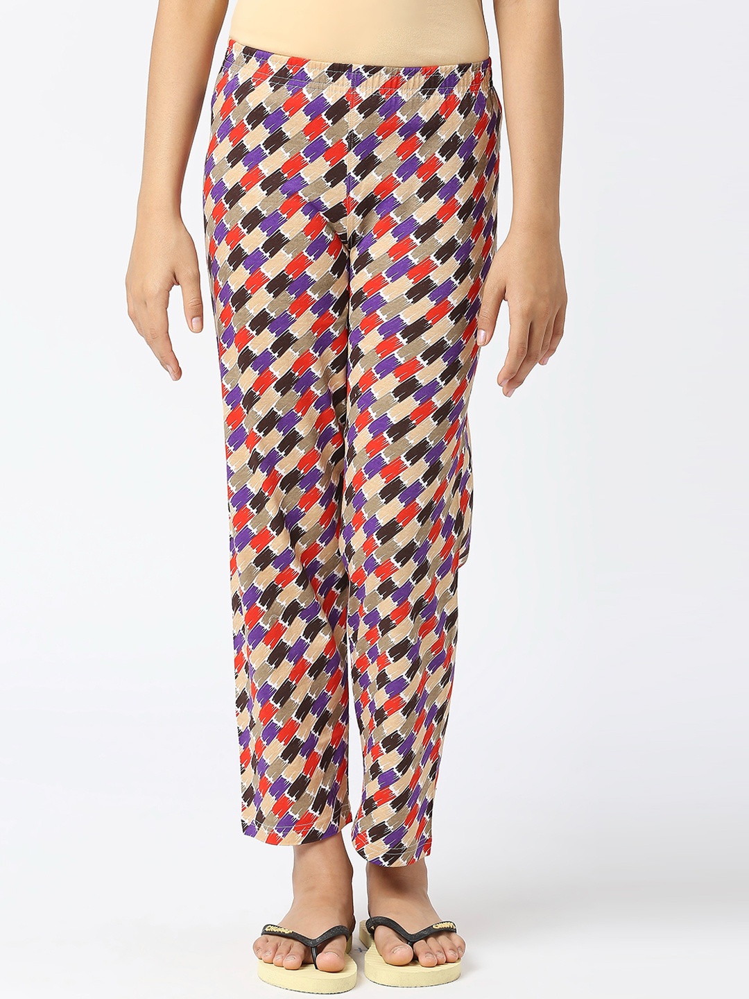 

SINI MINI Girls Mid-Rise Printed Pure Cotton Lounge Pants, Beige