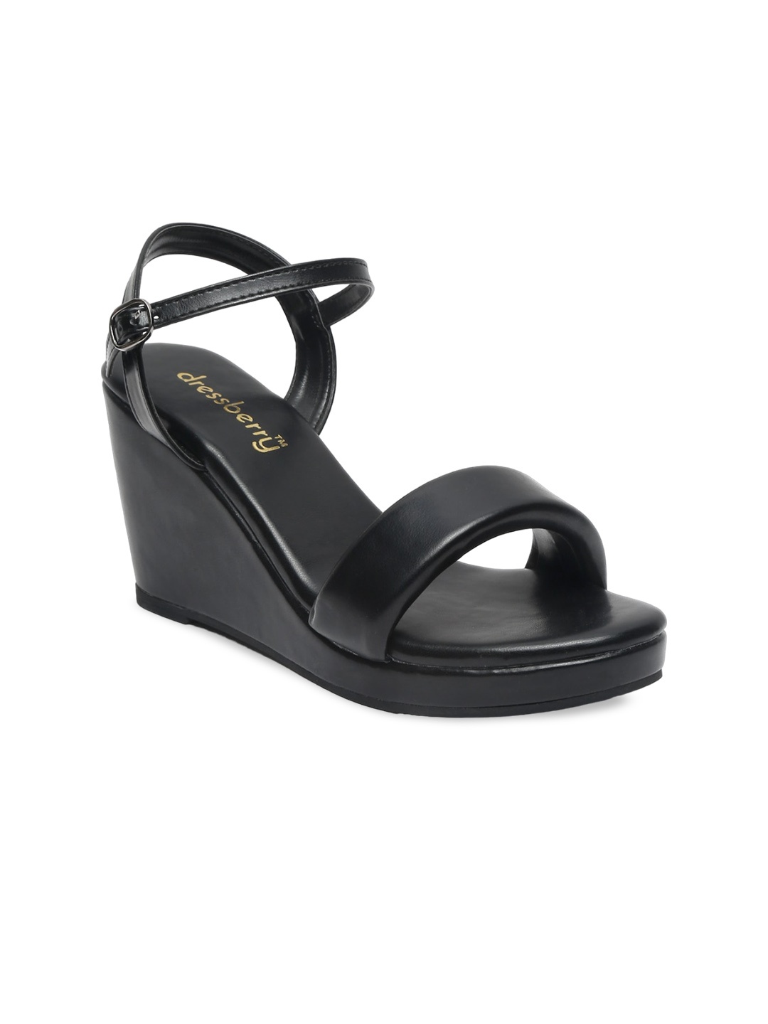 

DressBerry Black Open Toe Wedge Heels