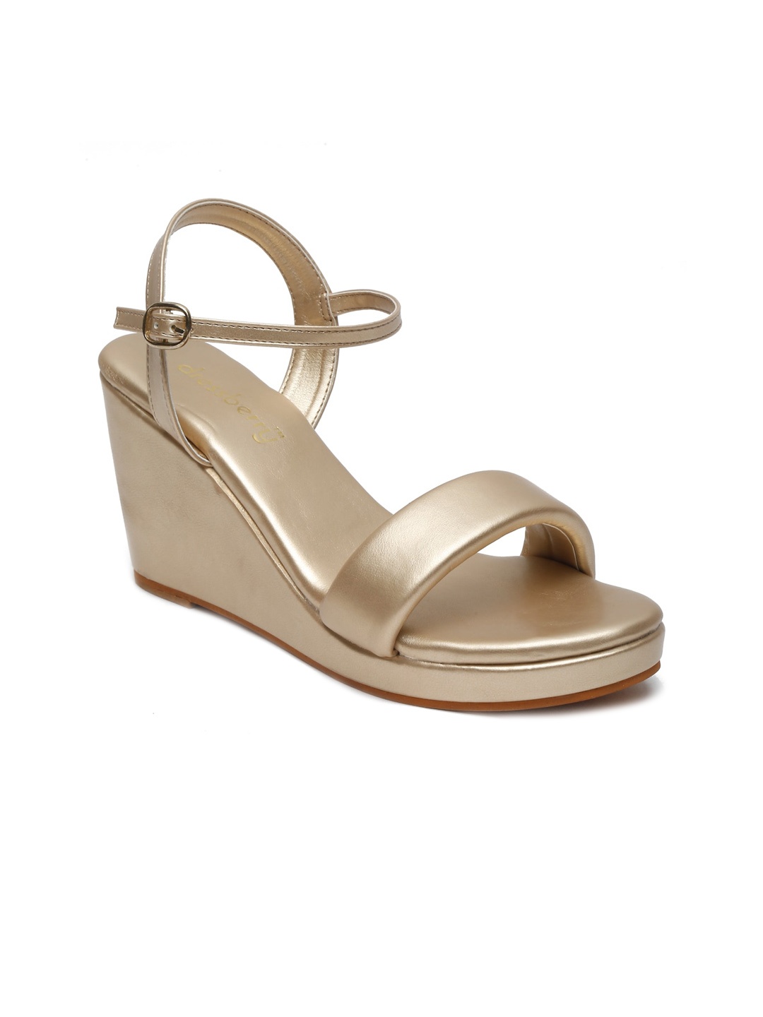

DressBerry Gold-Toned Open Toe Wedge Heels With Buckles