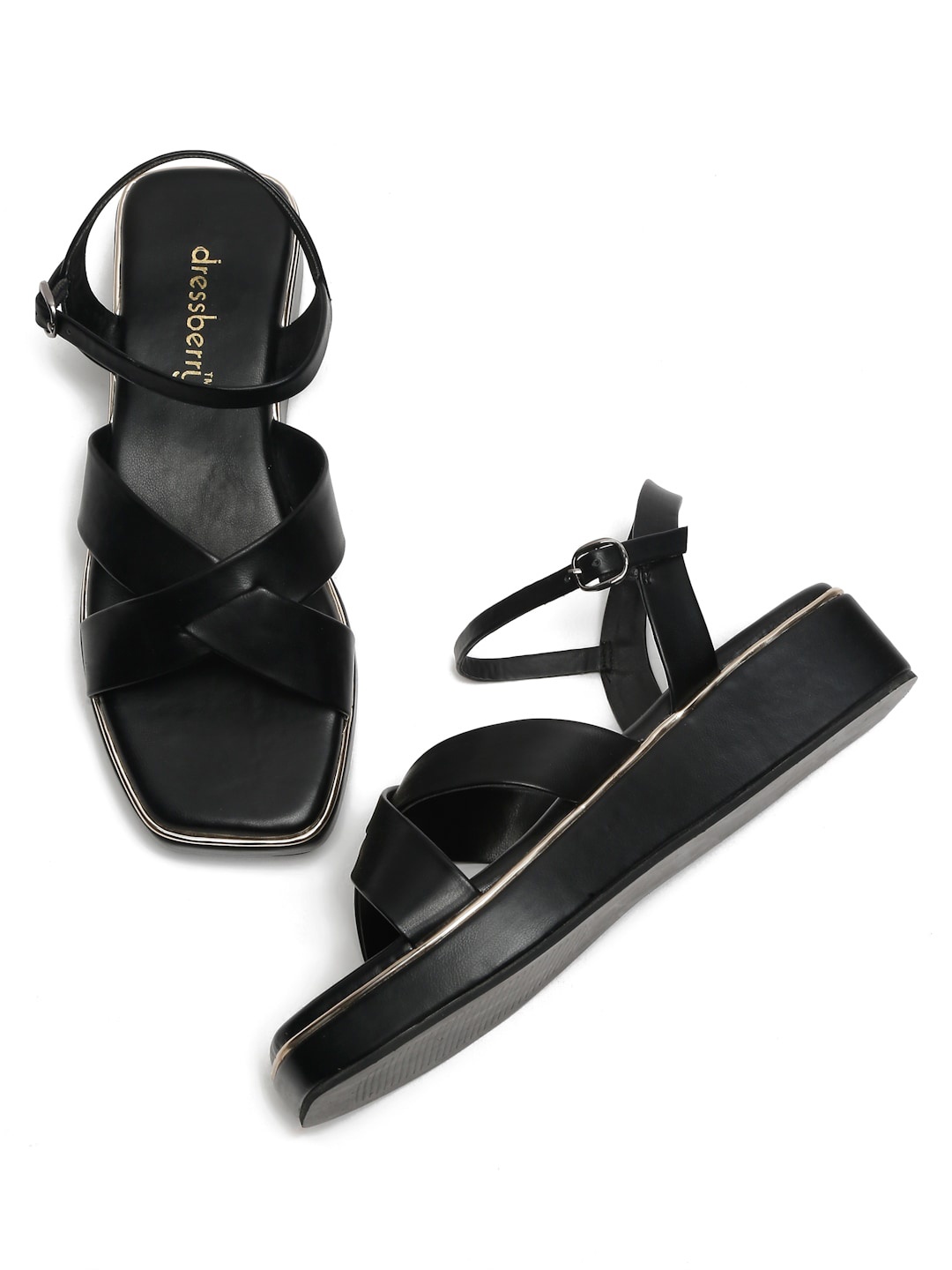 

DressBerry Black Criss-Cross Flatform Heels