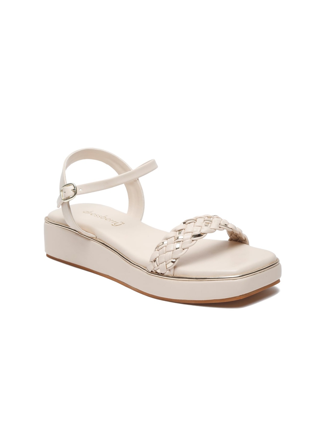 

DressBerry Textured Backstrap Flatform Heels, Cream