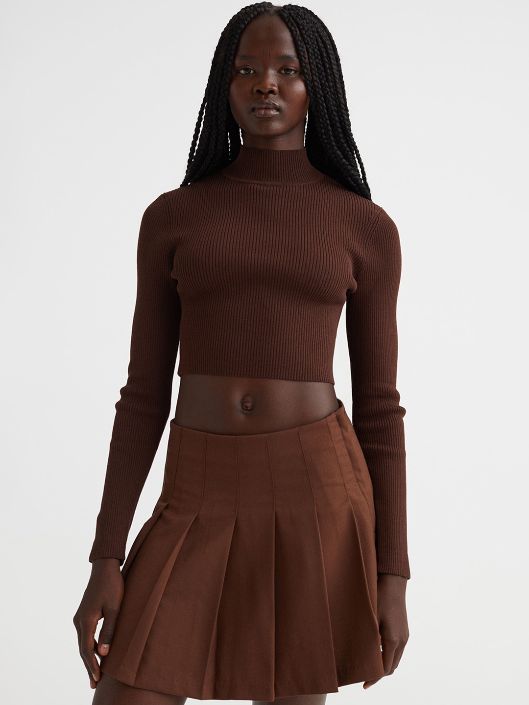 

H&M Pleated Skirt, Brown