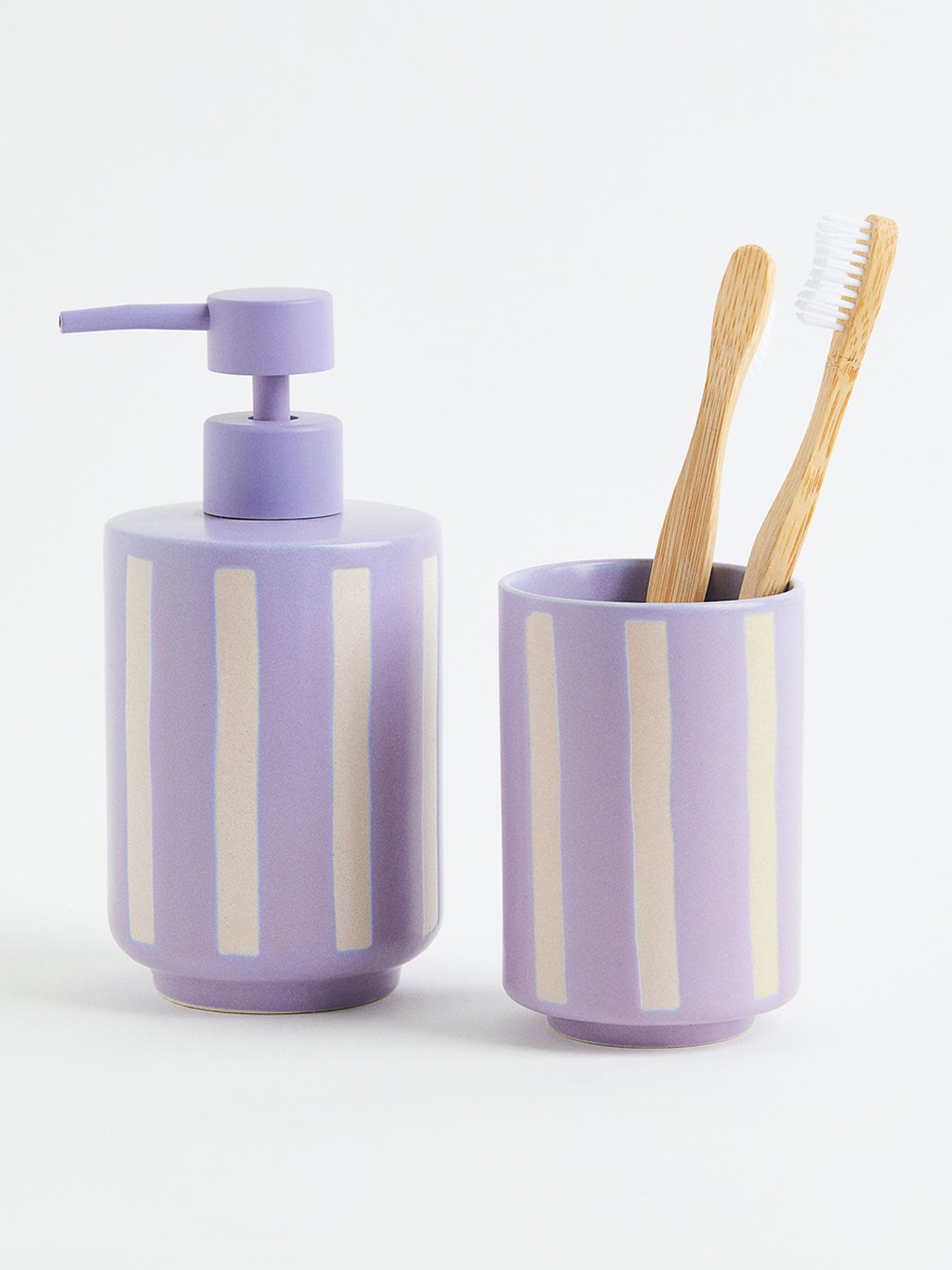 

H&M Purple & White Stoneware Soap Dispenser