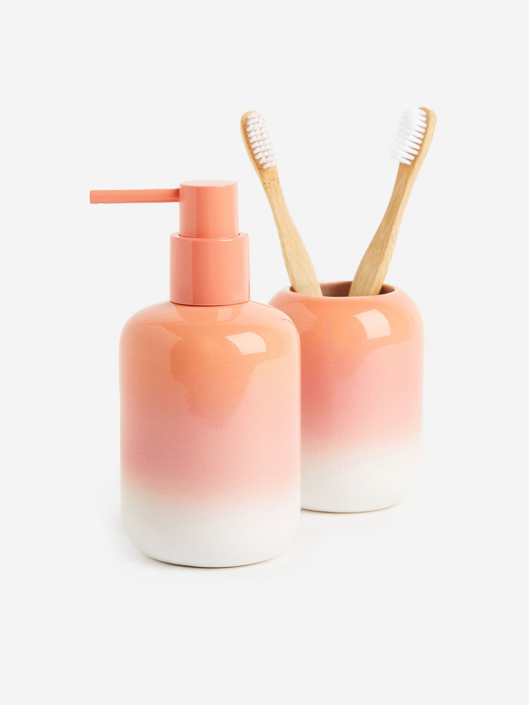 

H&M Orange & White 2 PC Stoneware Soap Dispenser