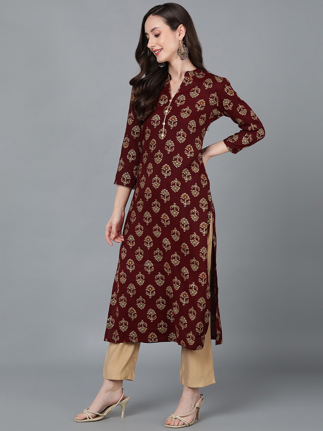 

AHIKA Maroon Ethnic Motifs Printed Straight Kurta