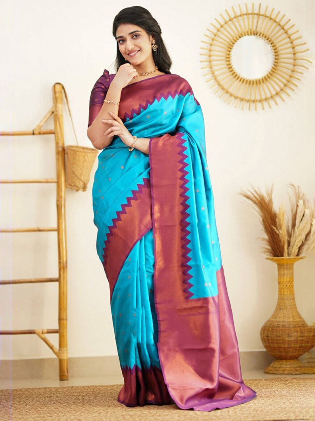 

KALINI Woven Design Zari Banarasi Saree, Blue