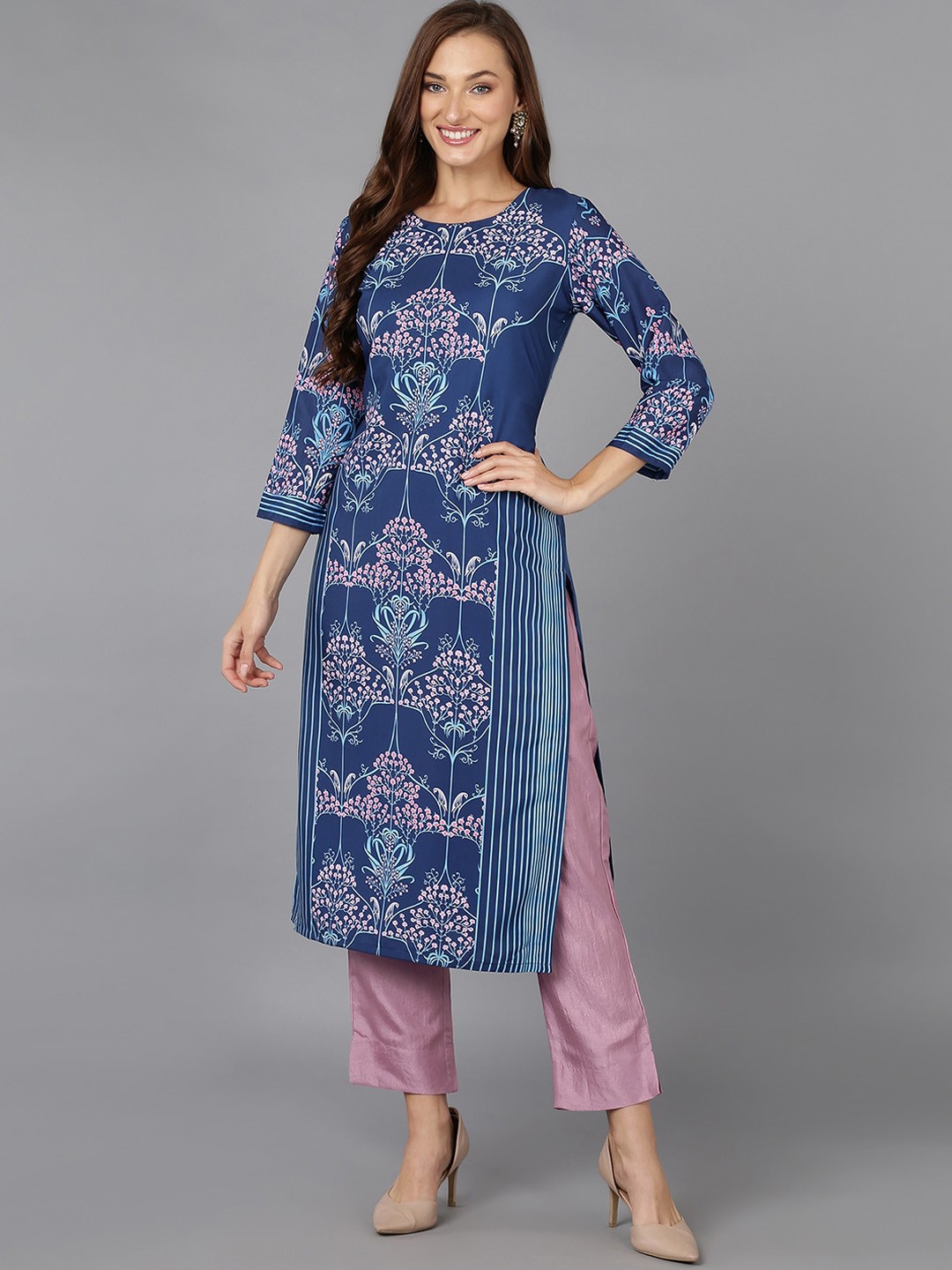 

AHIKA Blue & Pink Ethnic Motifs Printed Kurta