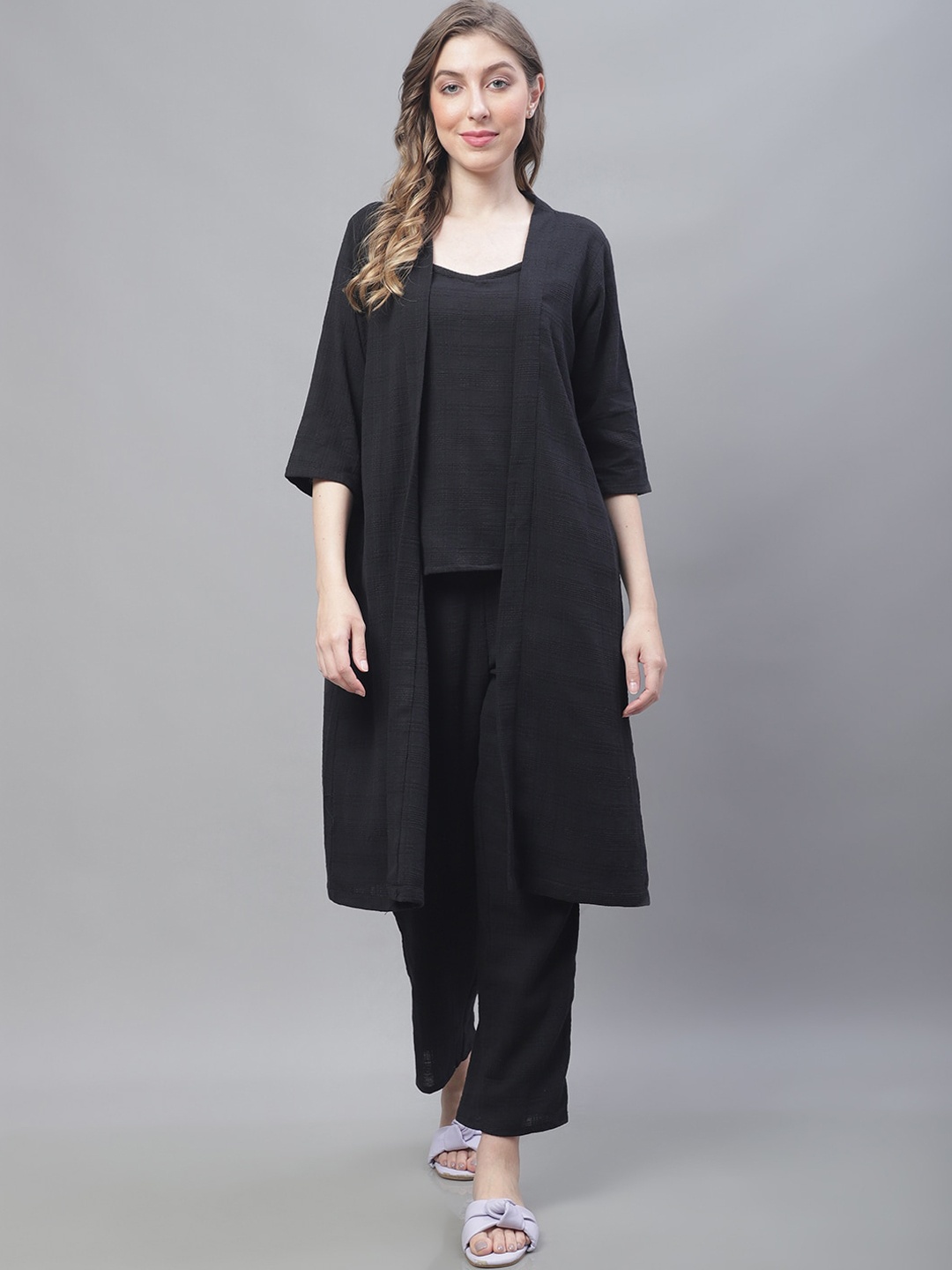 

TAG 7 3 Piece Pure Cotton Night Suit, Black